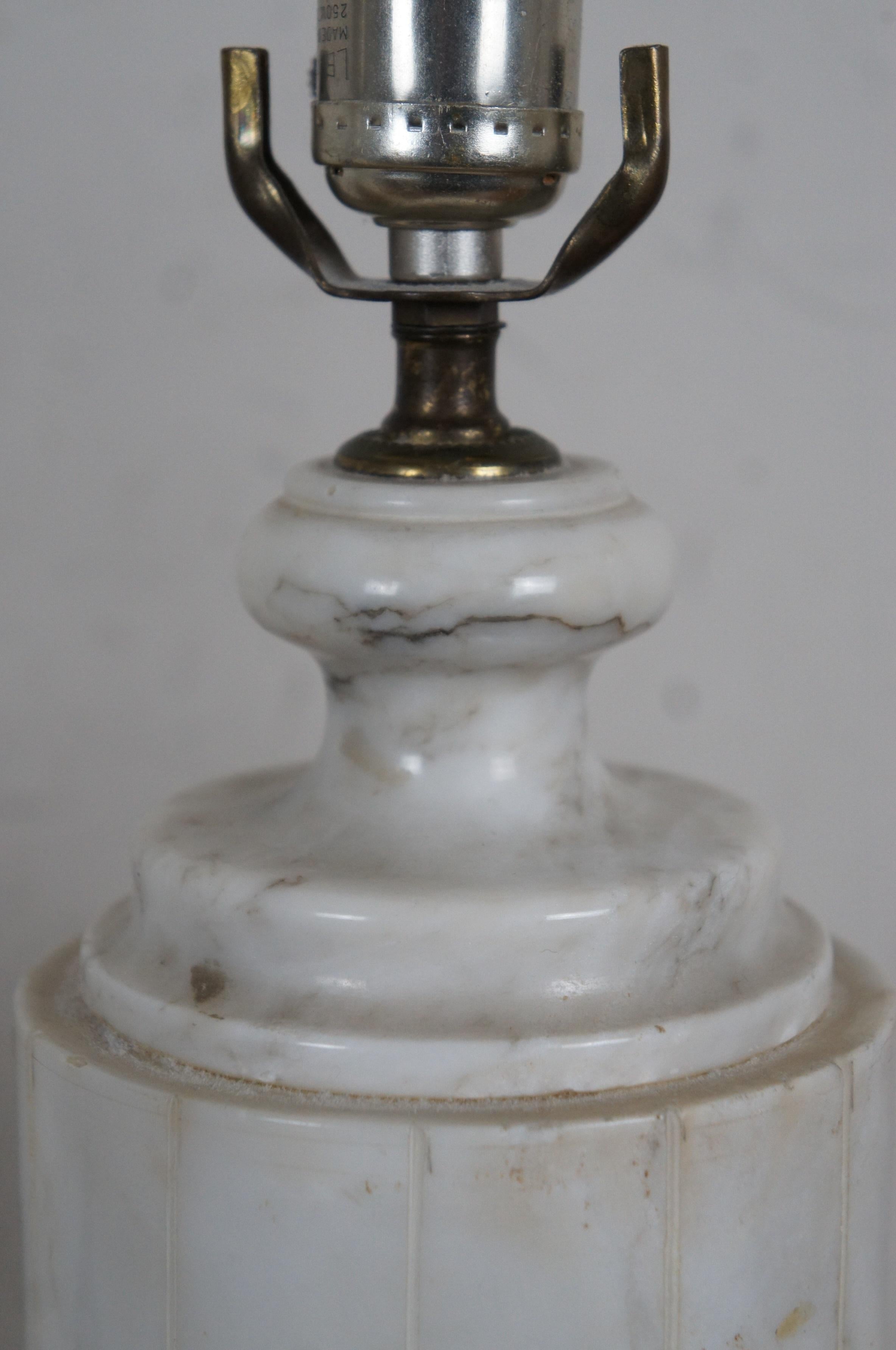 2 Antique Victorian Carved White Marble Alabaster Trophy Urn Table Lamps 29