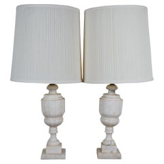 2 Antique Victorian Carved White Marble Alabaster Trophy Urn Table Lamps 29"