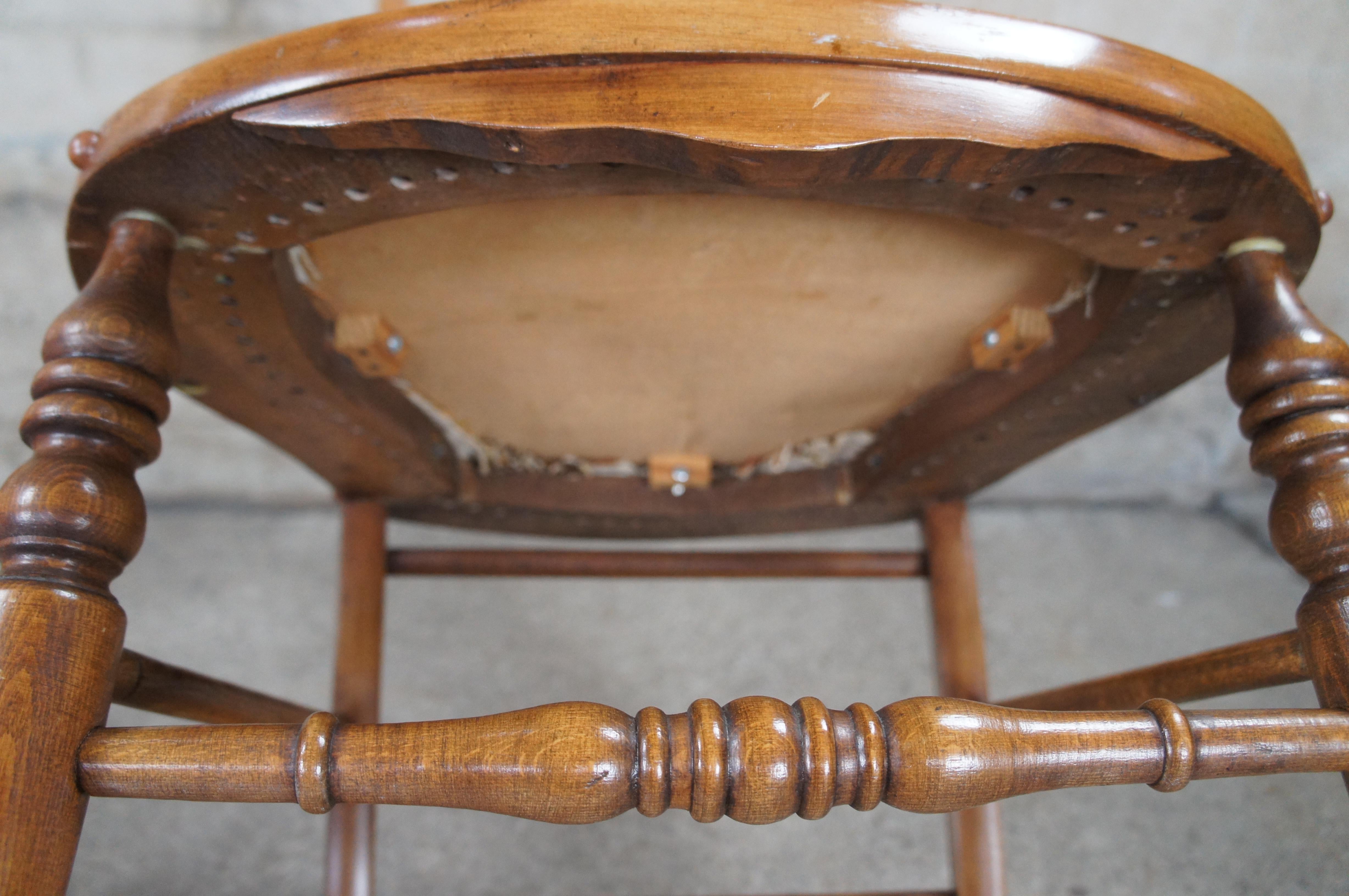 2 Antique Victorian Eastlake Maple Ladderback Needlepoint Velvet Parlor Chairs For Sale 7