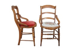 2 Antique Victorian Eastlake Maple Ladderback Needlepoint Velvet Parlor Chairs