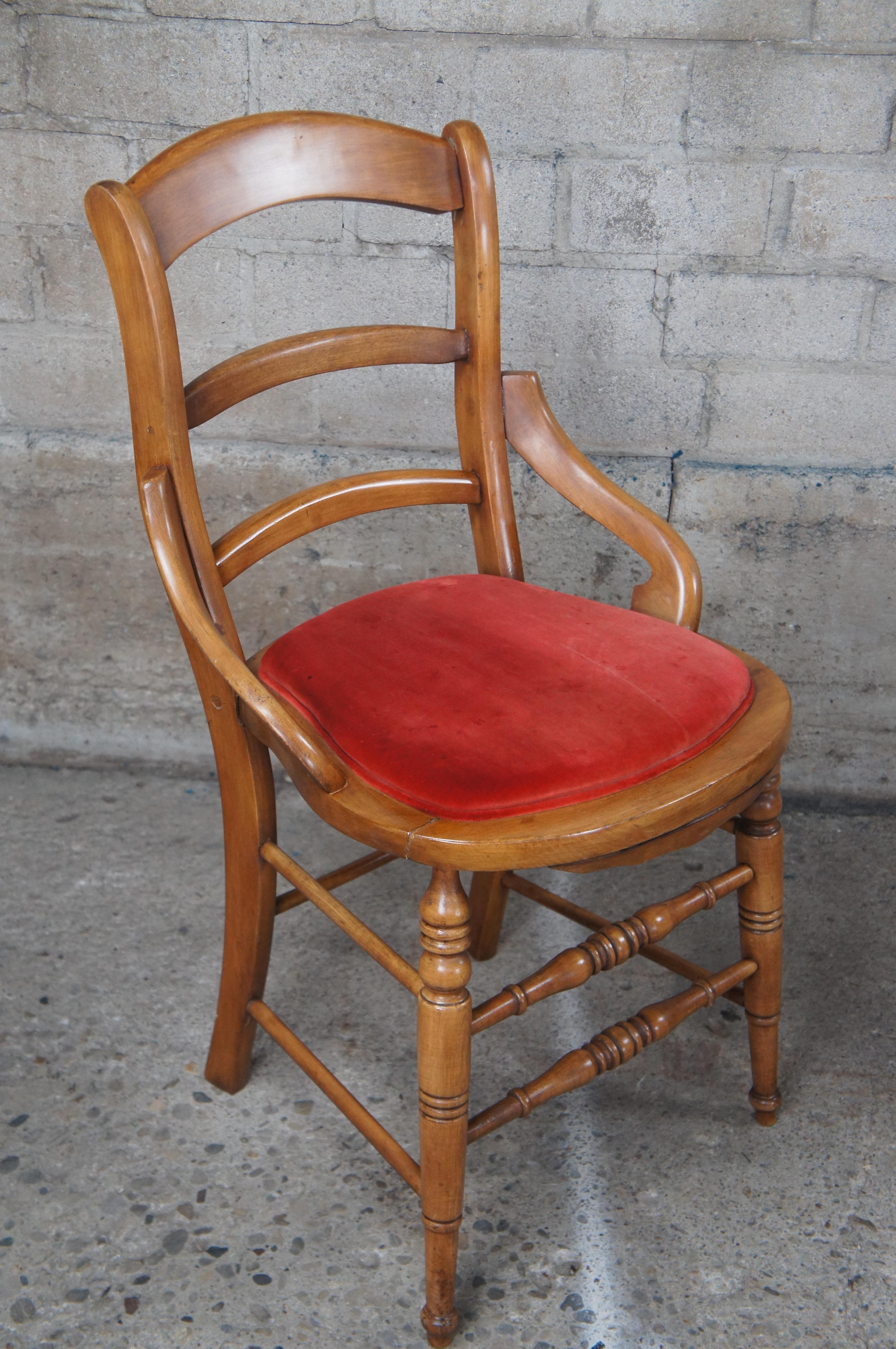 19th Century 2 Antique Victorian Eastlake Maple Ladderback Needlepoint Velvet Parlor Chairs For Sale