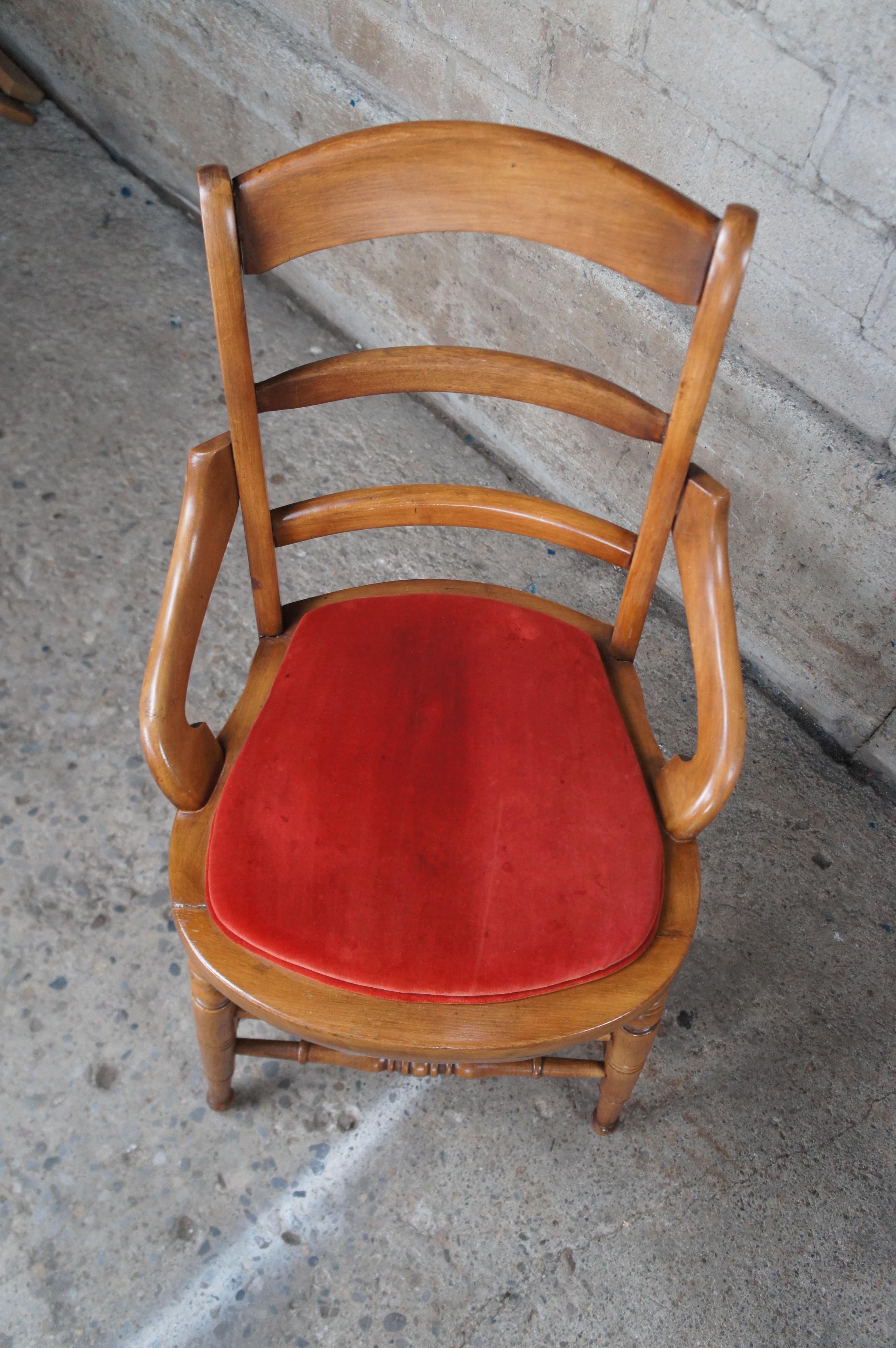 Textile 2 Antique Victorian Eastlake Maple Ladderback Needlepoint Velvet Parlor Chairs For Sale