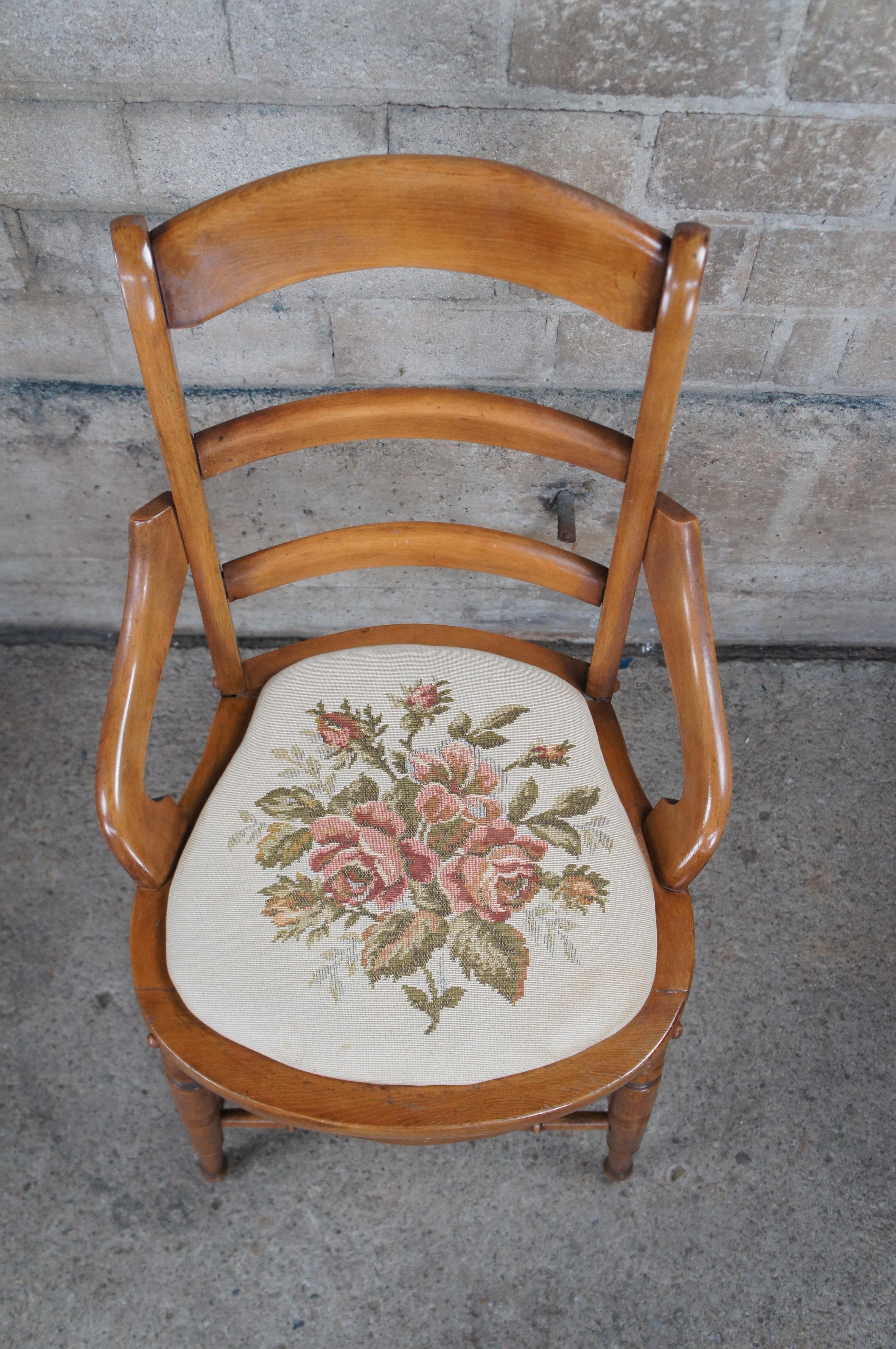 2 Antique Victorian Eastlake Maple Ladderback Needlepoint Velvet Parlor Chairs For Sale 1