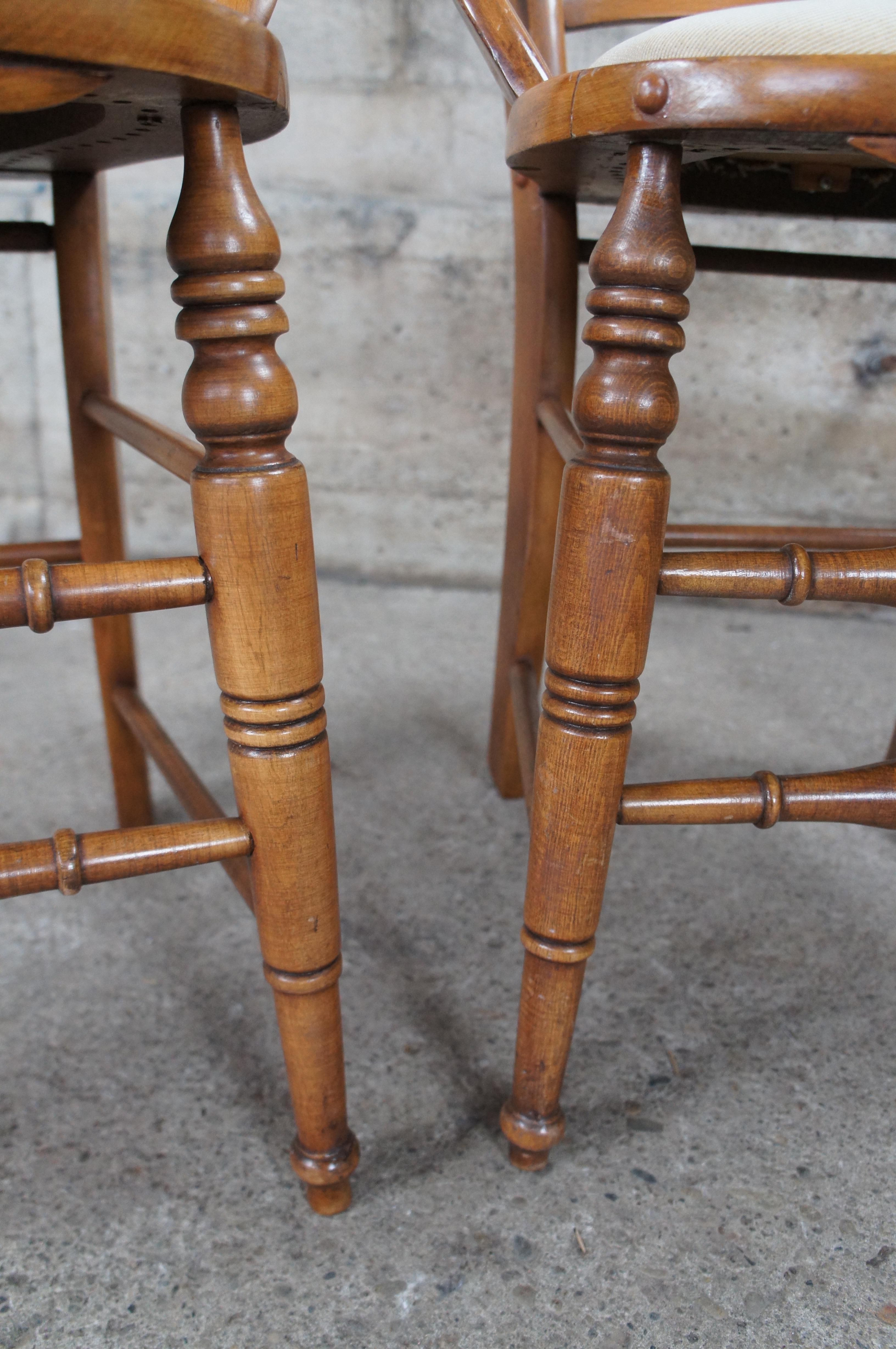 2 Antique Victorian Eastlake Maple Ladderback Needlepoint Velvet Parlor Chairs For Sale 4