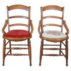 2 Used Victorian Eastlake Maple Ladderback Needlepoint Velvet Parlor Chairs