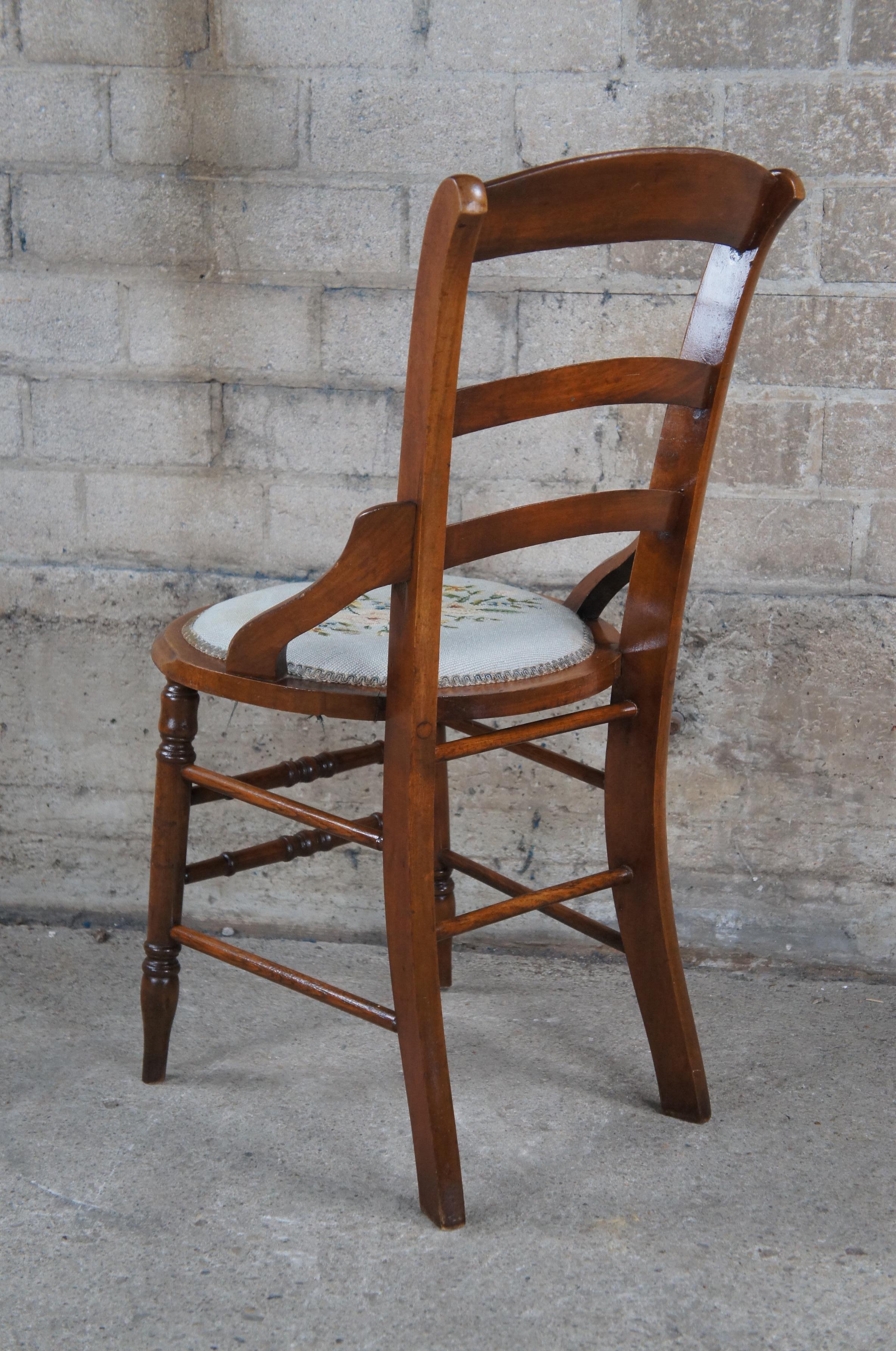 2 Antique Victorian Eastlake Walnut Ladderback Needlpoint Side Parlor Chairs 4