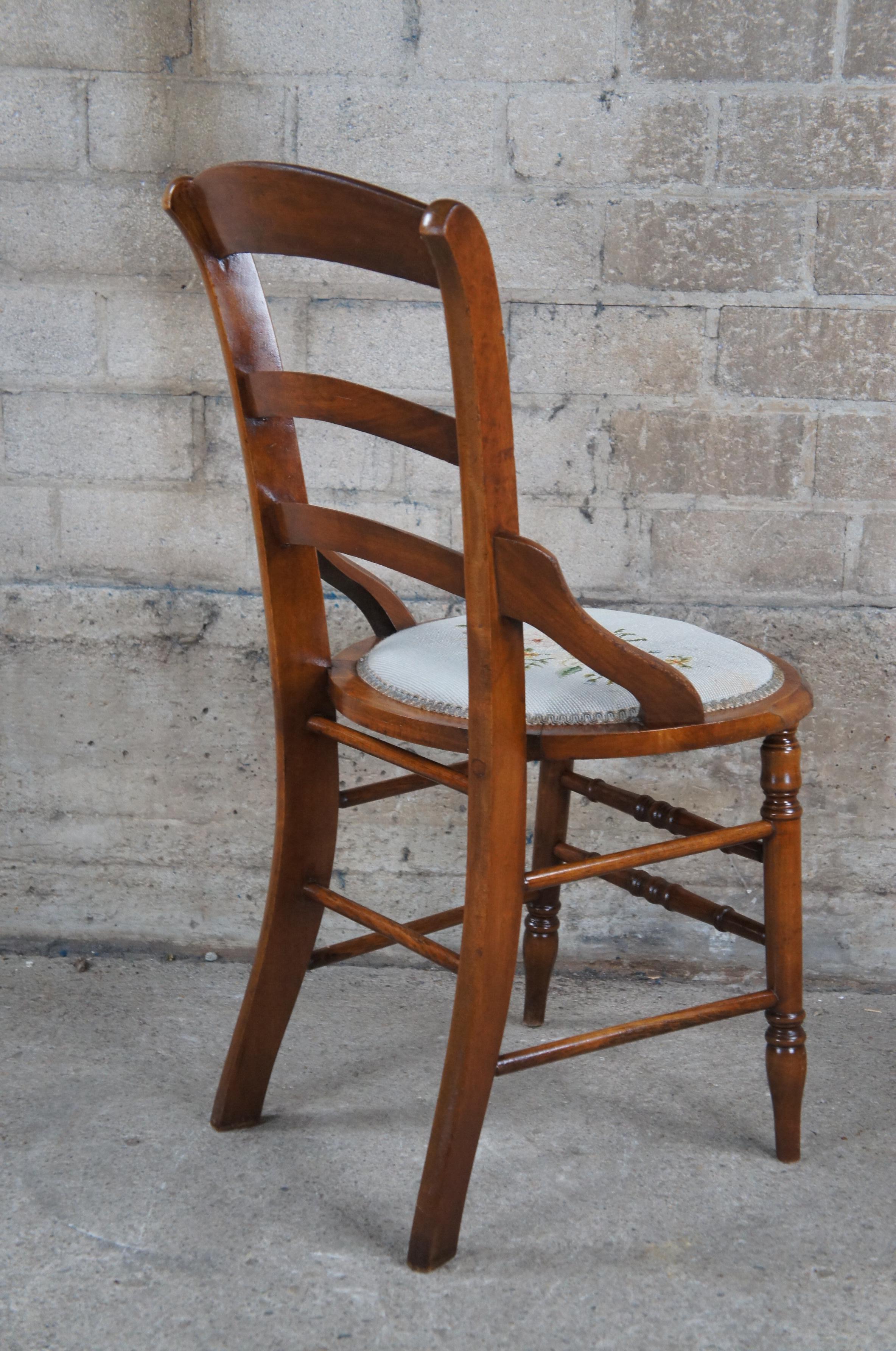 2 Antique Victorian Eastlake Walnut Ladderback Needlpoint Side Parlor Chairs 5