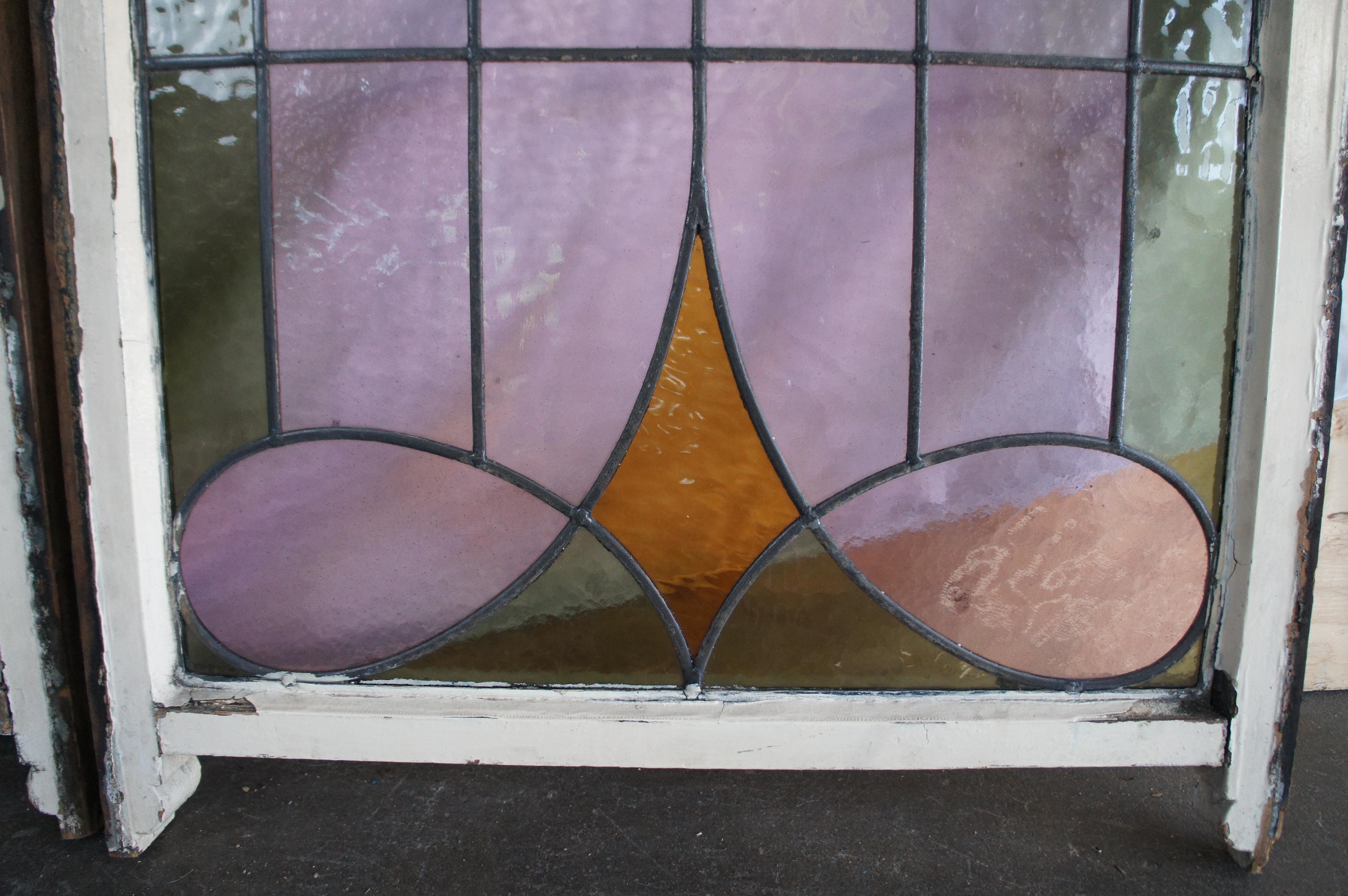 2 Vidrieras antiguas victorianas emplomadas de tulipanes Architectural Salvage 32 Vitral en venta