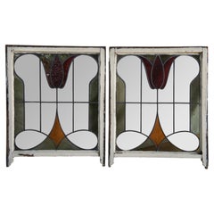 2 Vidrieras antiguas victorianas emplomadas de tulipanes Architectural Salvage 32
