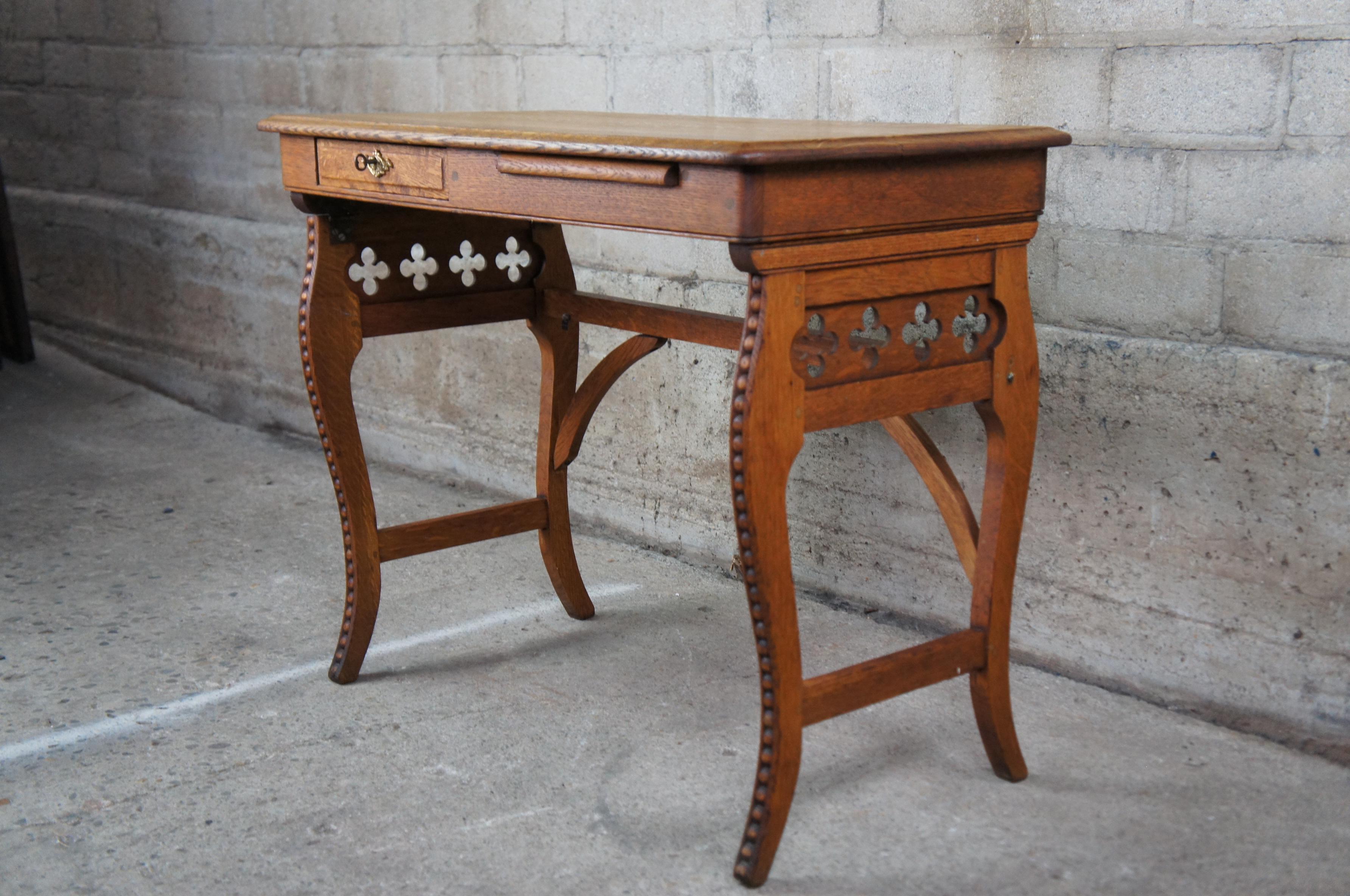 2 Antique Victorian Quartersawn Oak Folding Mission Campaign Writing Desks For Sale 3