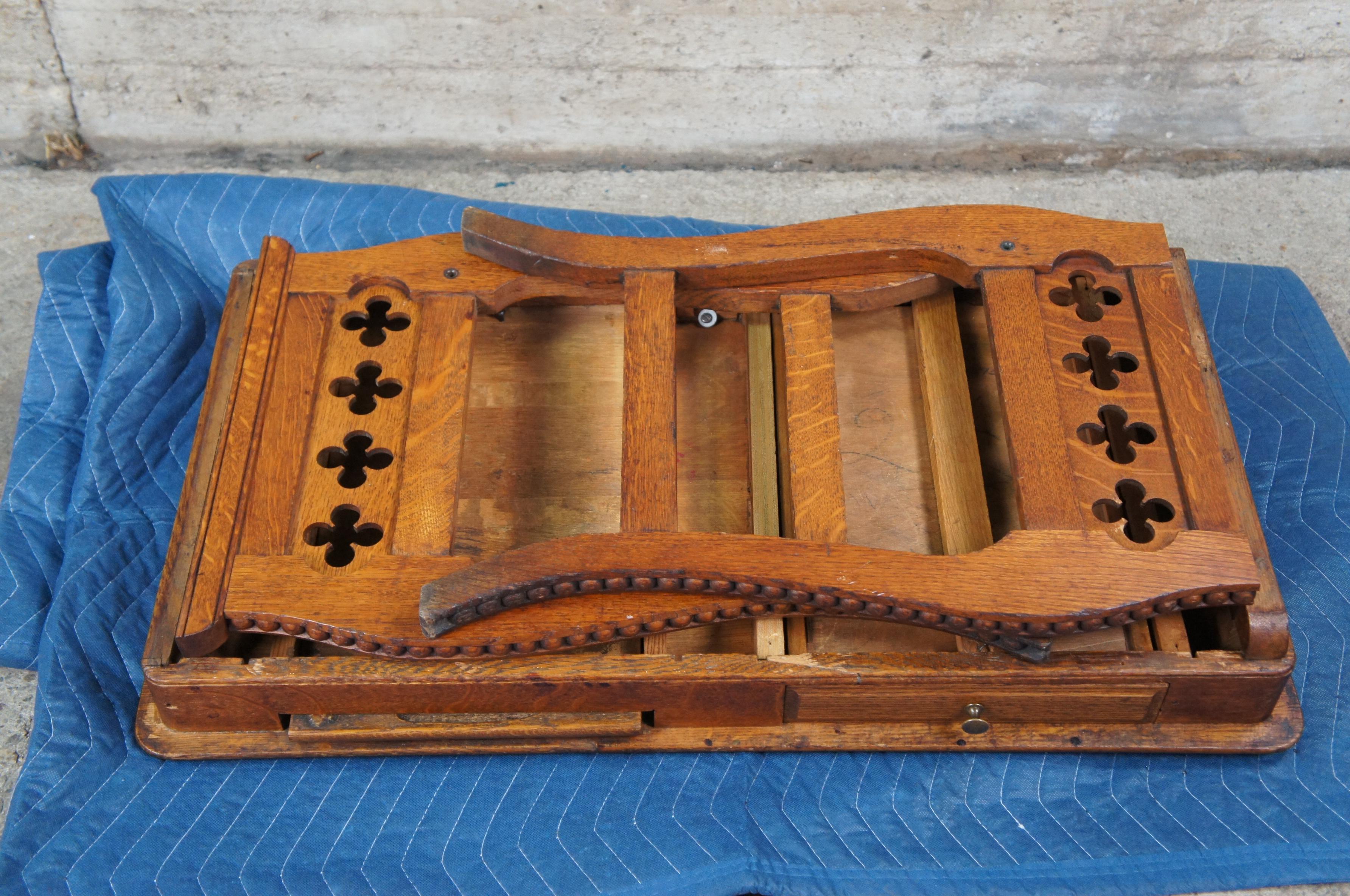 2 Antique Victorian Quartersawn Oak Folding Mission Campaign Writing Desks For Sale 6