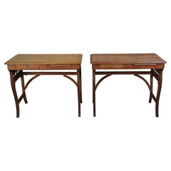 2 Antique Victorian Quartersawn Oak Folding Mission Campaign Writing Desks