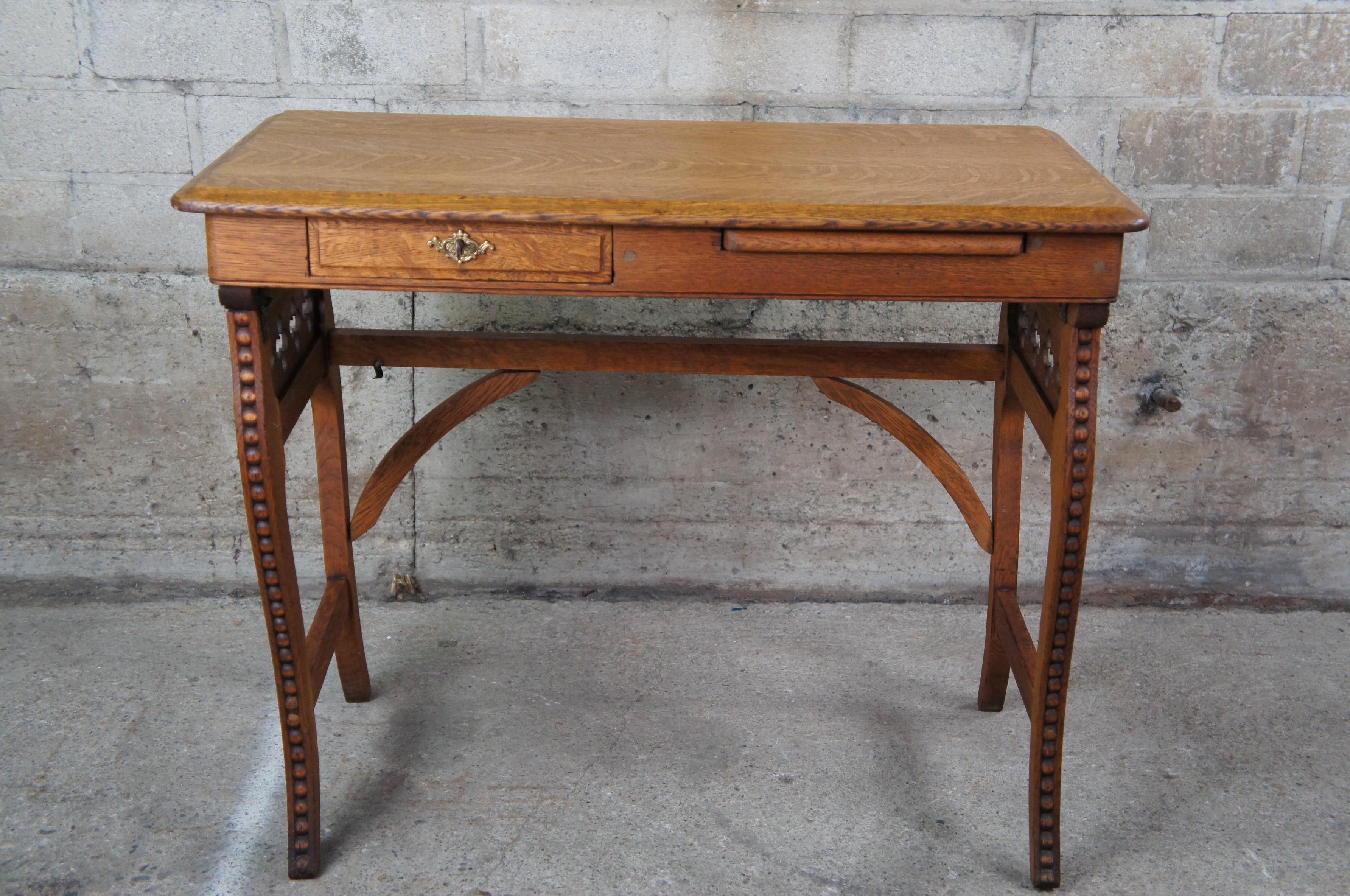 2 Antique Victorian Quartersawn Oak Folding Mission Campaign Writing Desks For Sale 1