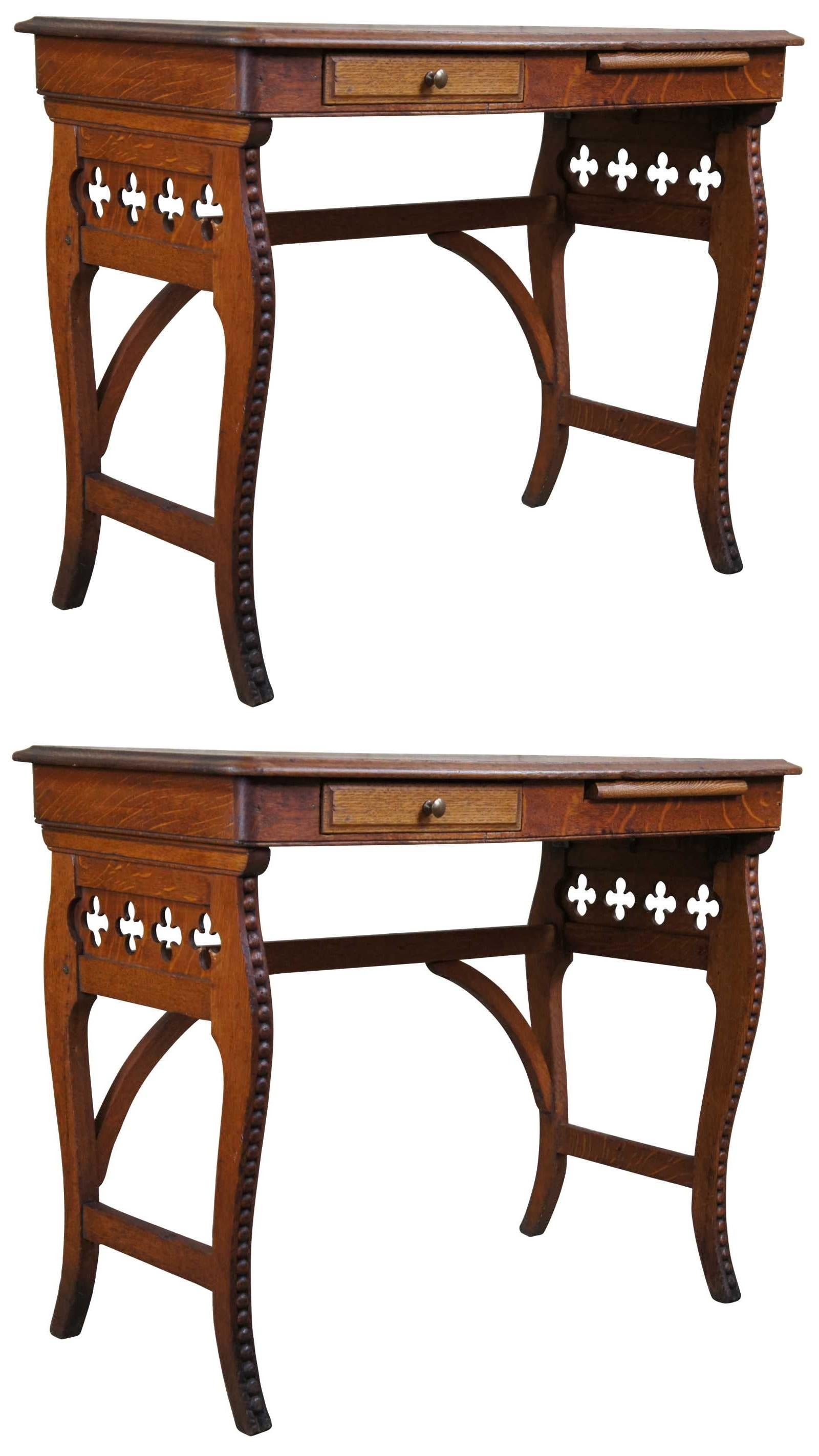 2 Antique Victorian Quartersawn Oak Folding Mission Campaign Writing Desks For Sale