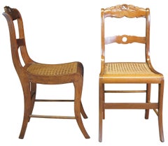 2 Antique Victorian Regency Carved Walnut Dining Side Accent Chairs Caned Seat