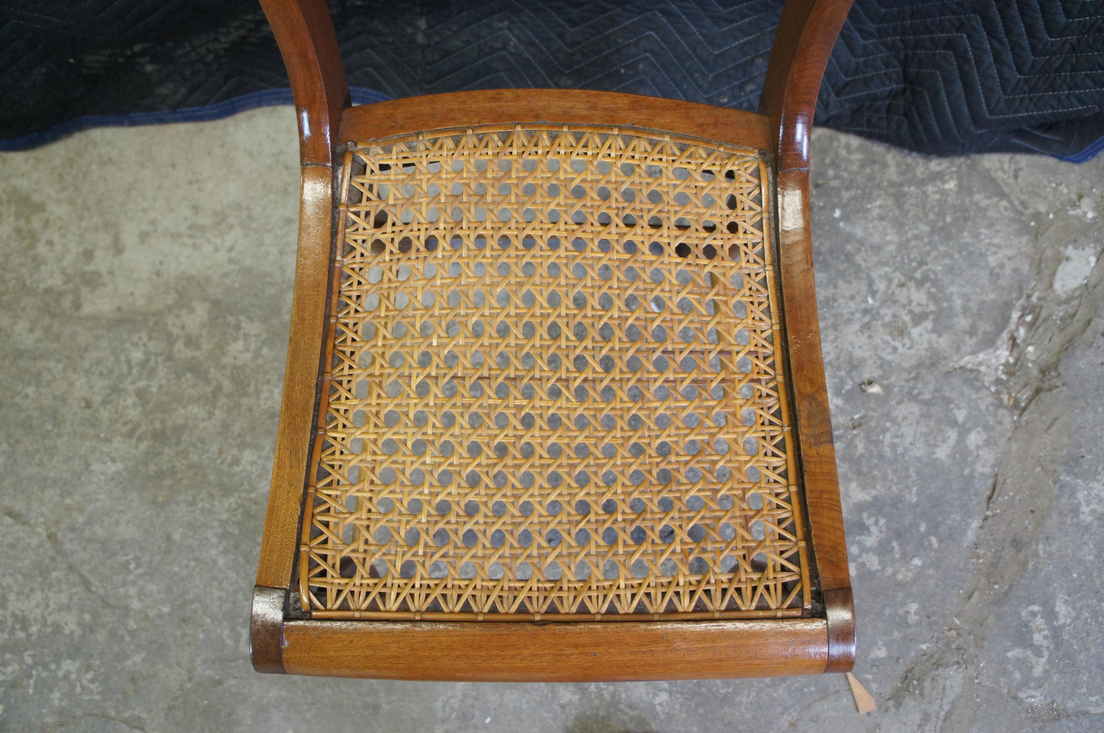 2 Antique Victorian Regency Carved Walnut Dining Side Accent Chairs Caned Seat 1