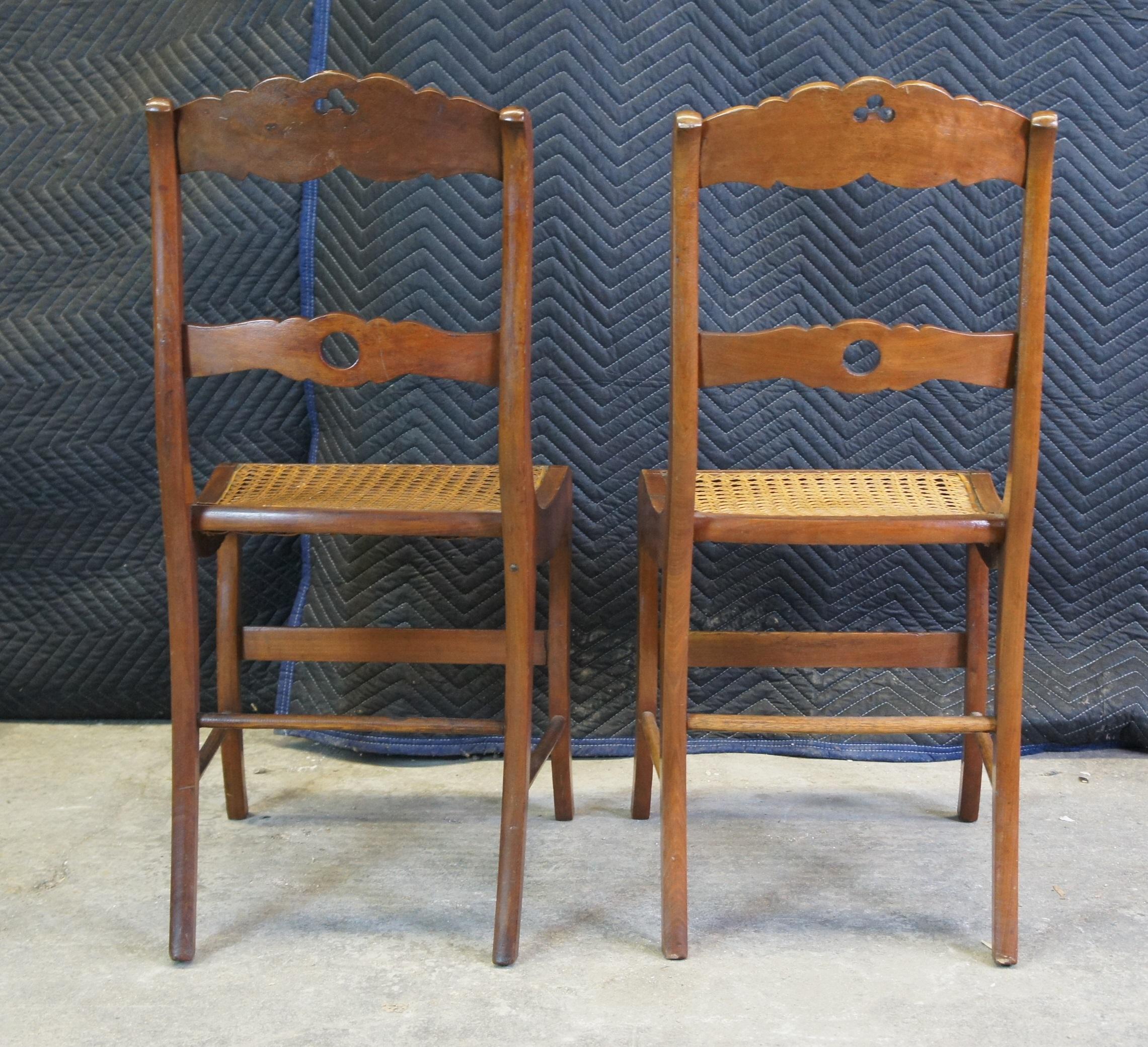 2 Antique Victorian Regency Carved Walnut Dining Side Accent Chairs Caned Seat 3