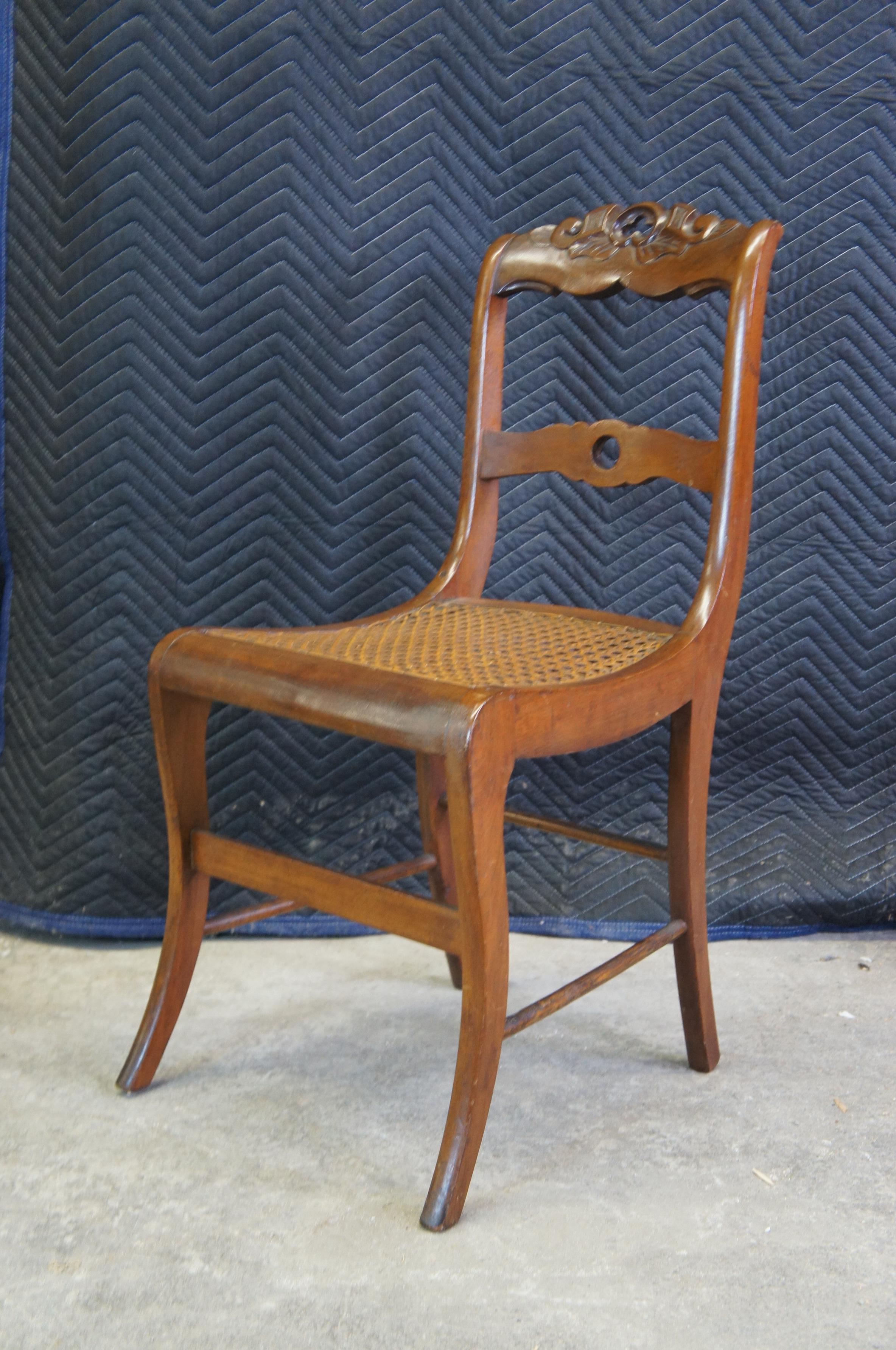 2 Antique Victorian Regency Carved Walnut Dining Side Accent Chairs Caned Seat 5