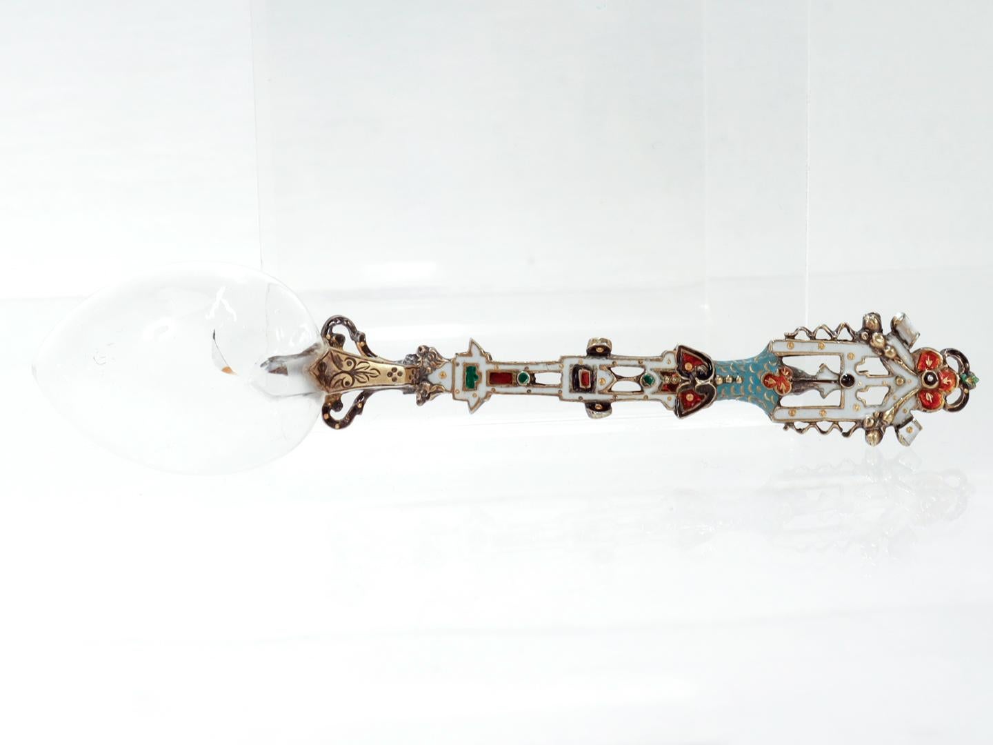 2 Antique Viennese Enamel Silver & Rock Crystal Spoons by Hermann Ratzersdorfer For Sale 6
