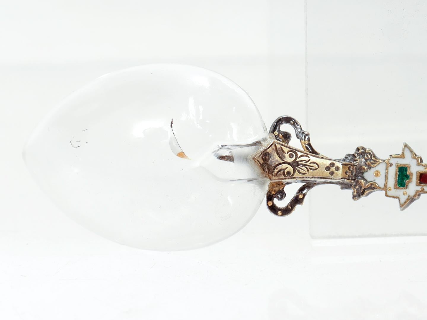 2 Antique Viennese Enamel Silver & Rock Crystal Spoons by Hermann Ratzersdorfer For Sale 7