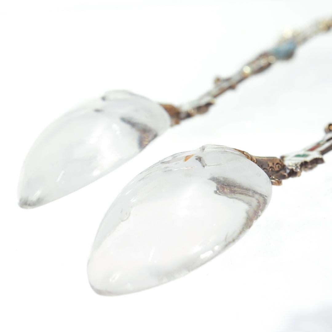 Round Cut 2 Antique Viennese Enamel Silver & Rock Crystal Spoons by Hermann Ratzersdorfer For Sale