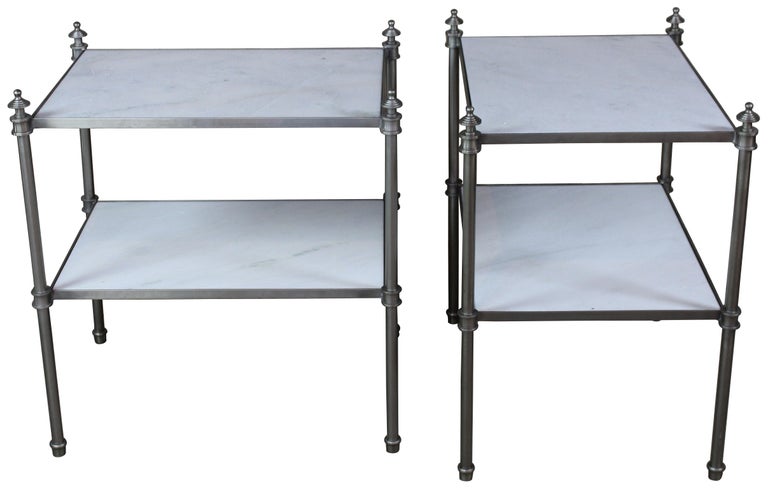 2 Arhaus Furniture White Marble and Metal Tiered Modern Side End ...