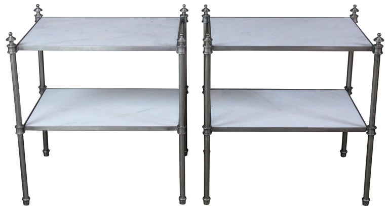 2 Arhaus Furniture White Marble and Metal Tiered Modern Side End ...
