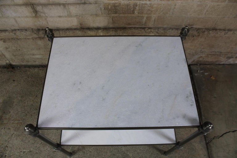 2 Arhaus Furniture White Marble and Metal Tiered Modern Side End ...