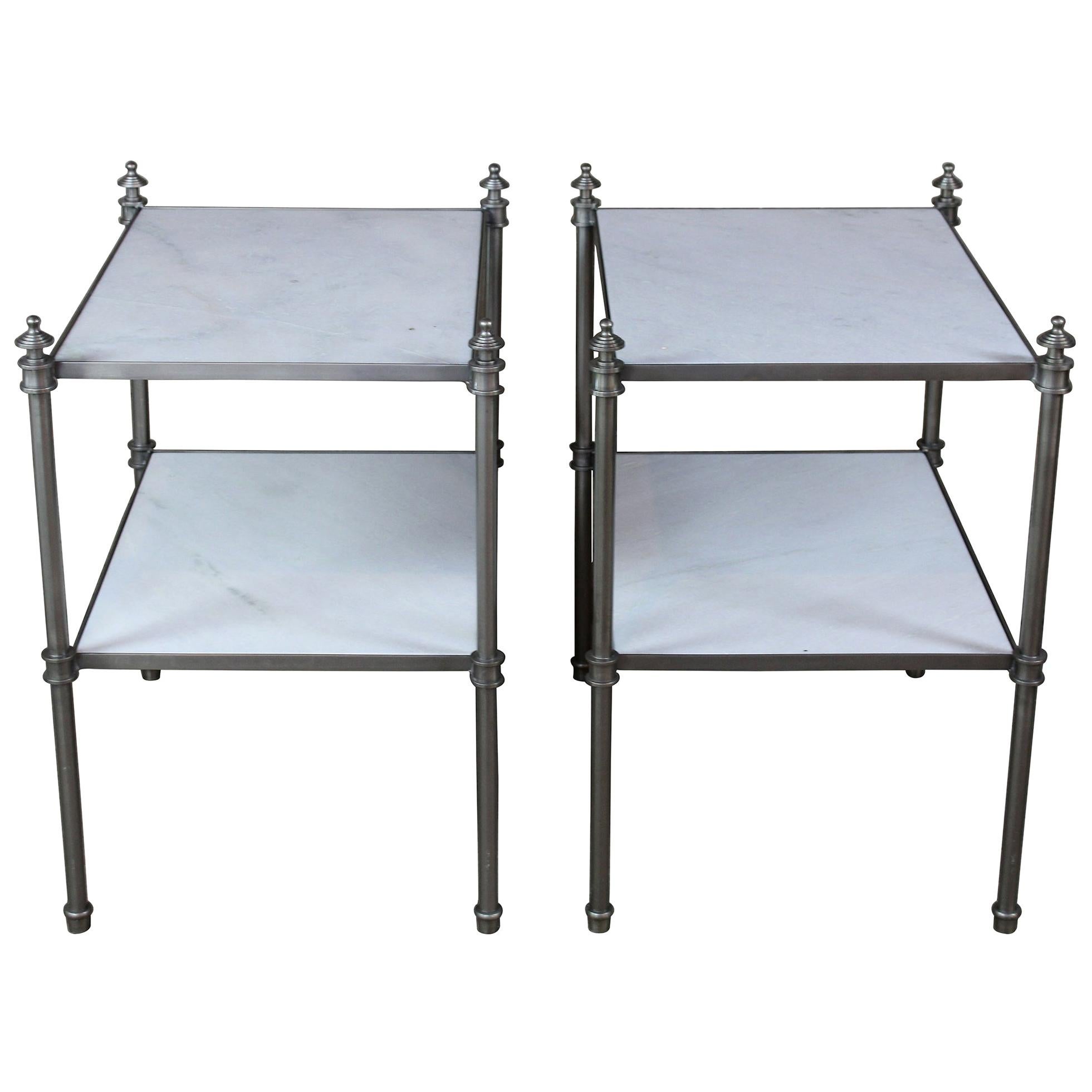 2 Arhaus Furniture White Marble and Metal Tiered Modern Side End ...