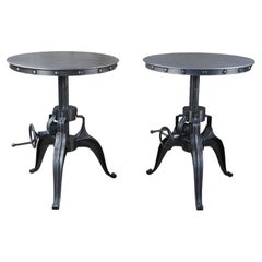 2 Arhaus Industrial Modern Round Metal Adjustable Weston Crank End Tables