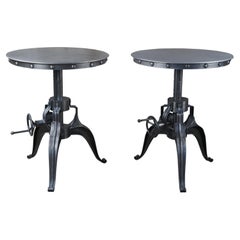 Vintage 2 Arhaus Industrial Modern Round Metal Adjustable Weston Crank End Tables