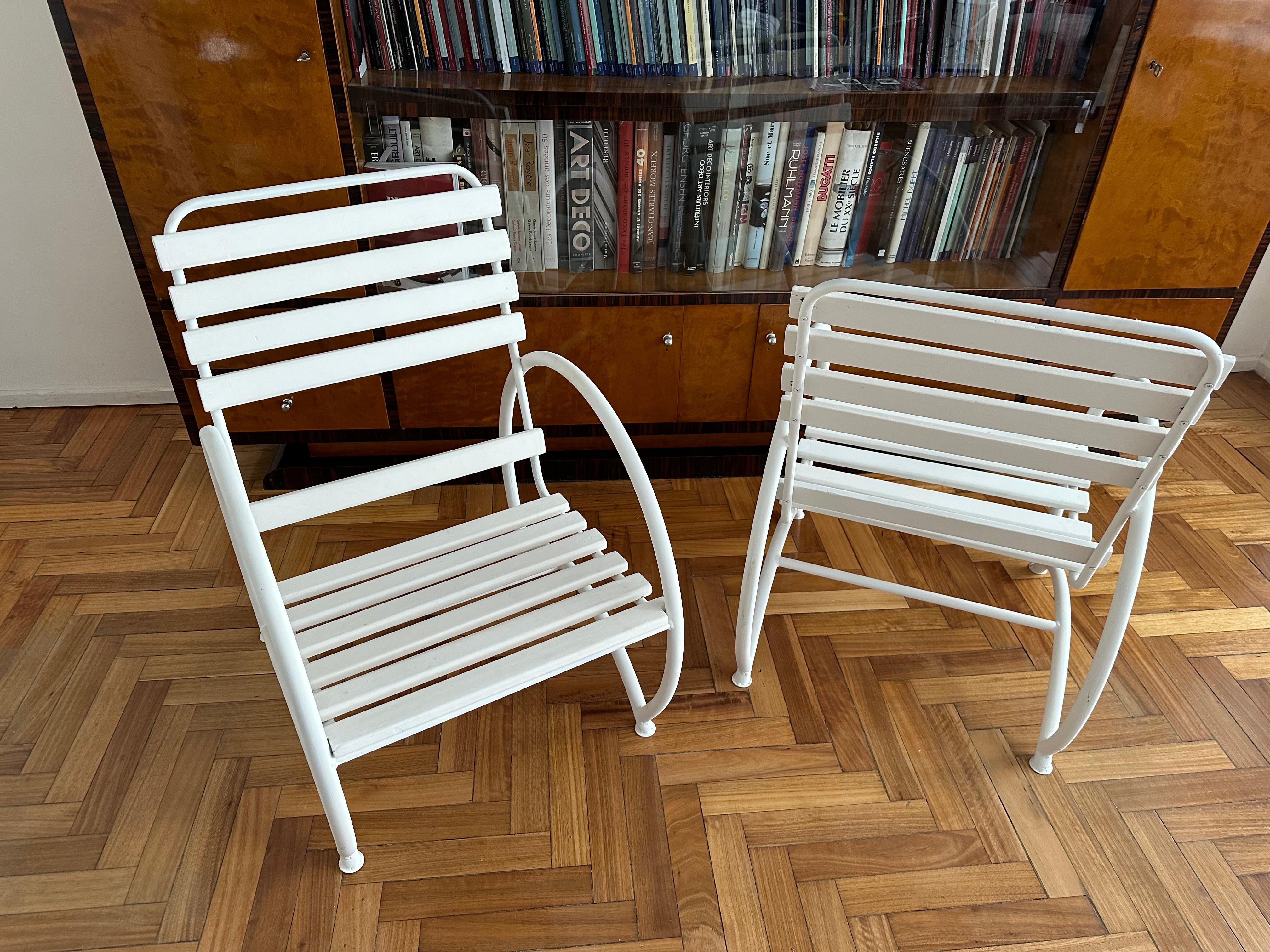 Iron 2 Armchairs 1930, France, Style: Art Deco, Material: Wood and iron For Sale