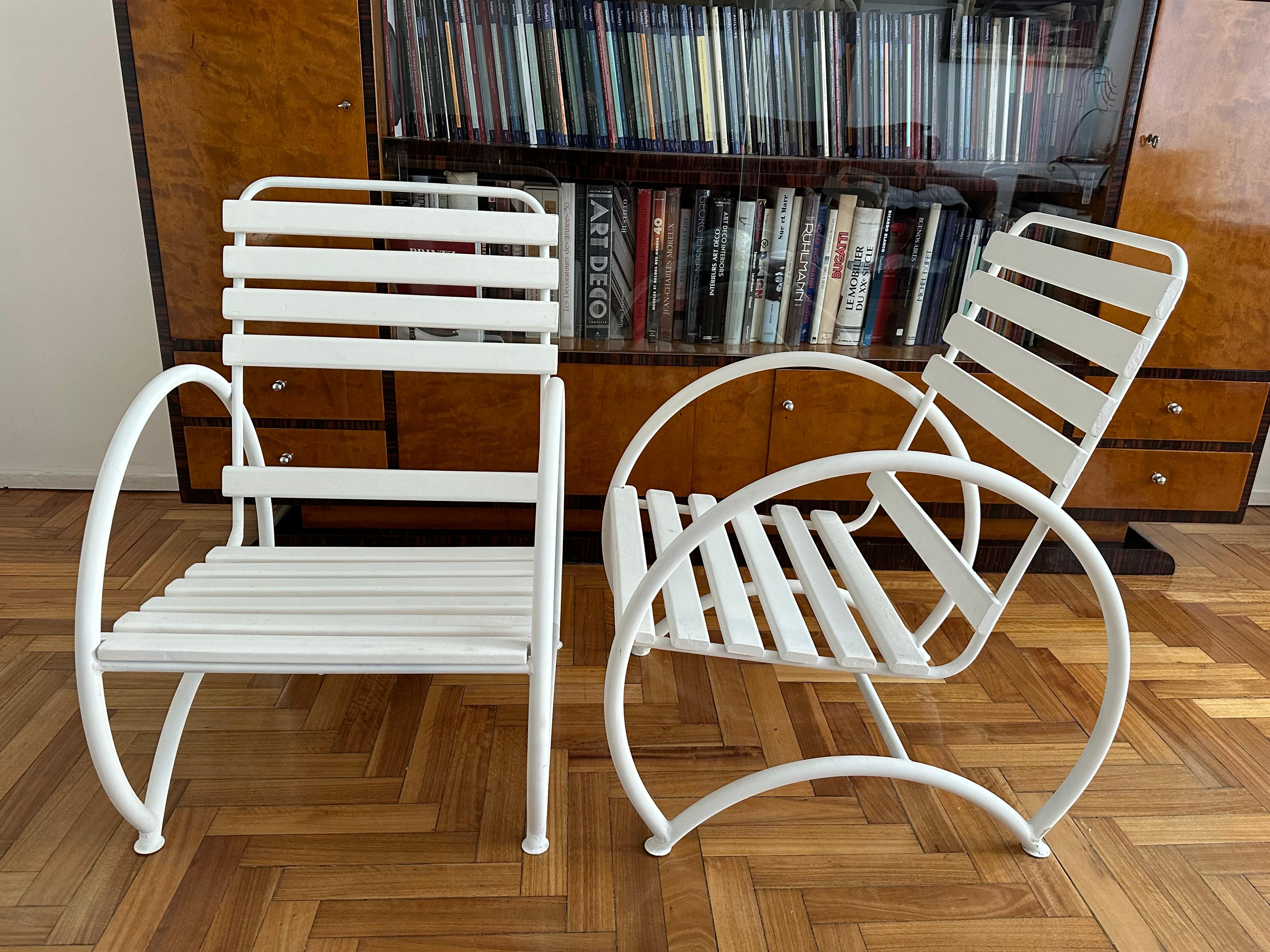 2 Armchairs 1930, France, Style: Art Deco, Material: Wood and iron For Sale 2