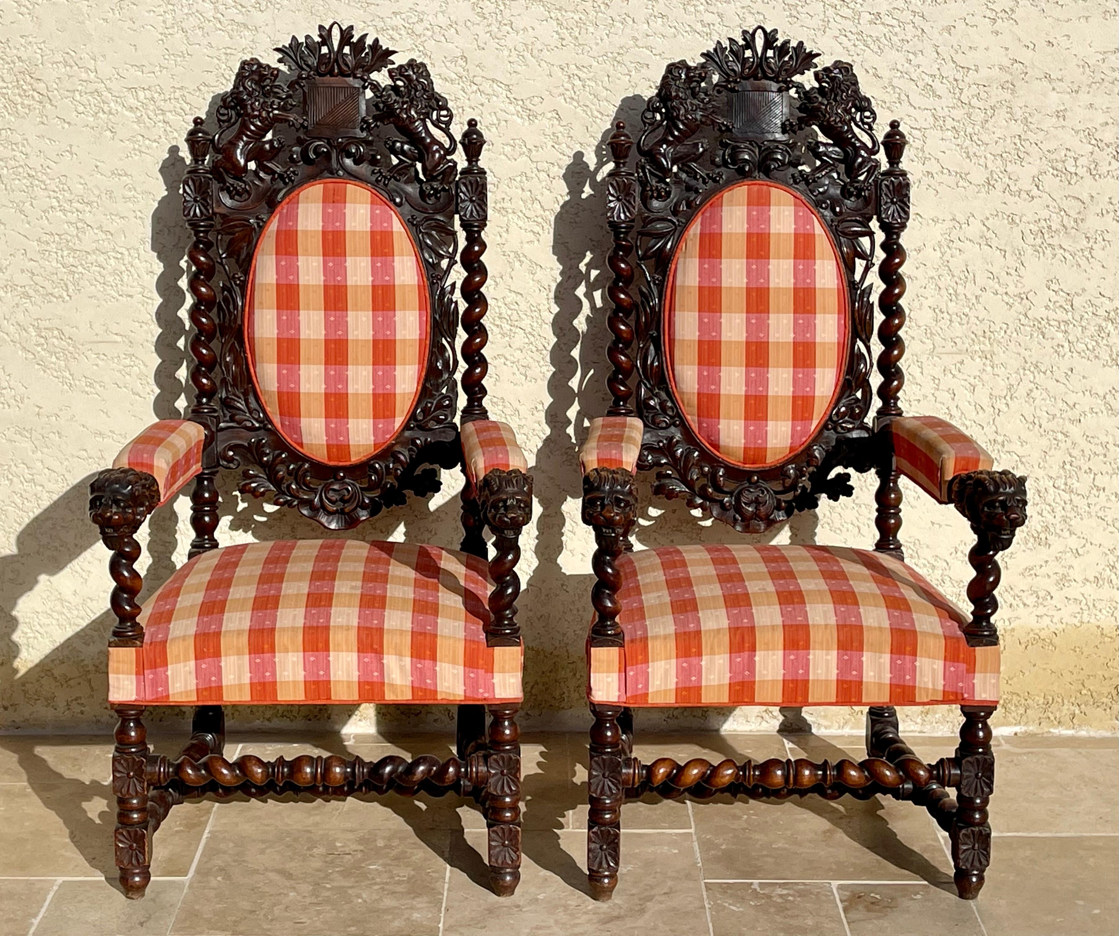 2 Armchairs and 2 Louis XIII Chairs For Sale 7