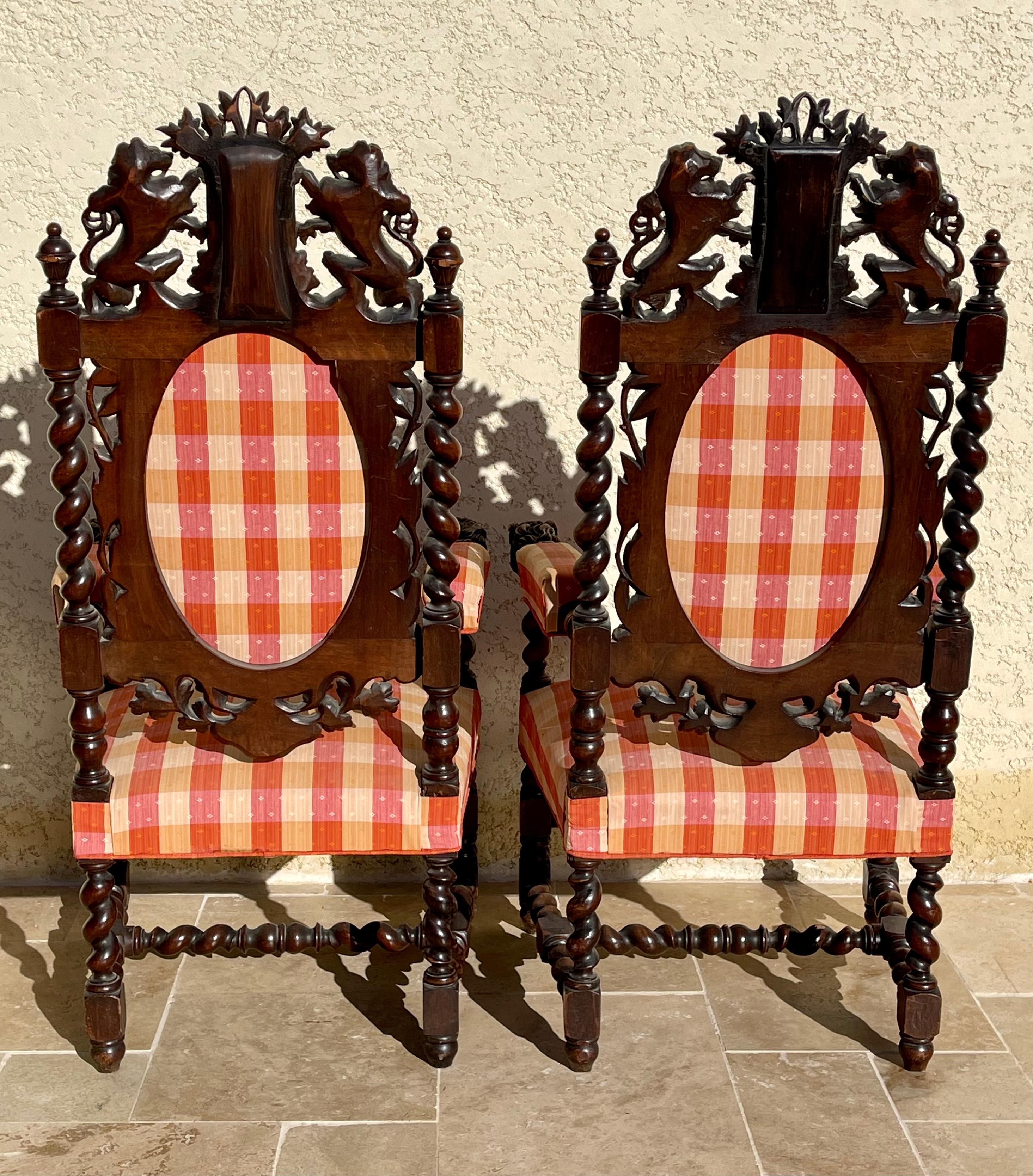 2 Armchairs and 2 Louis XIII Chairs For Sale 11