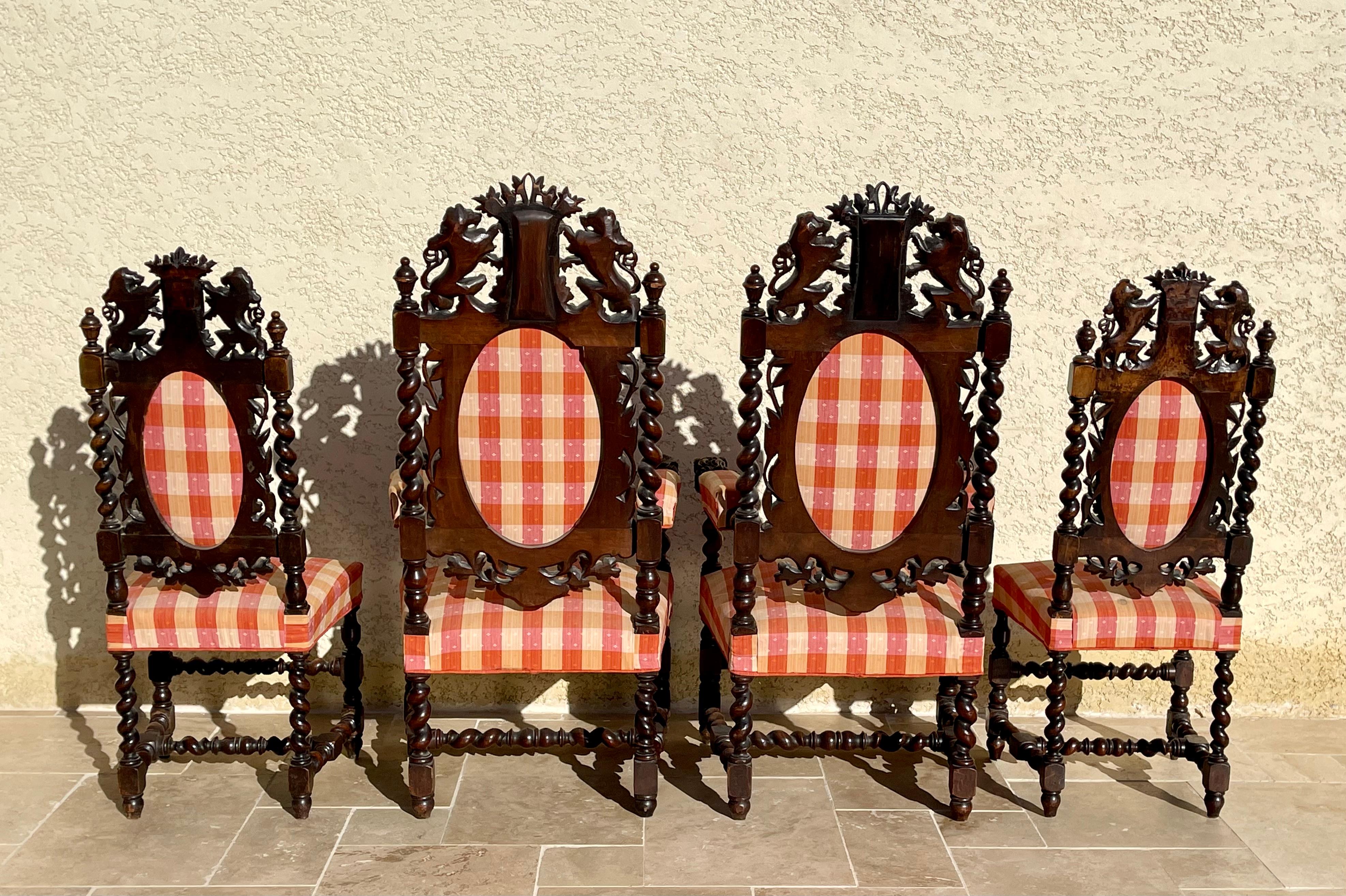 2 Armchairs and 2 Louis XIII Chairs For Sale 12