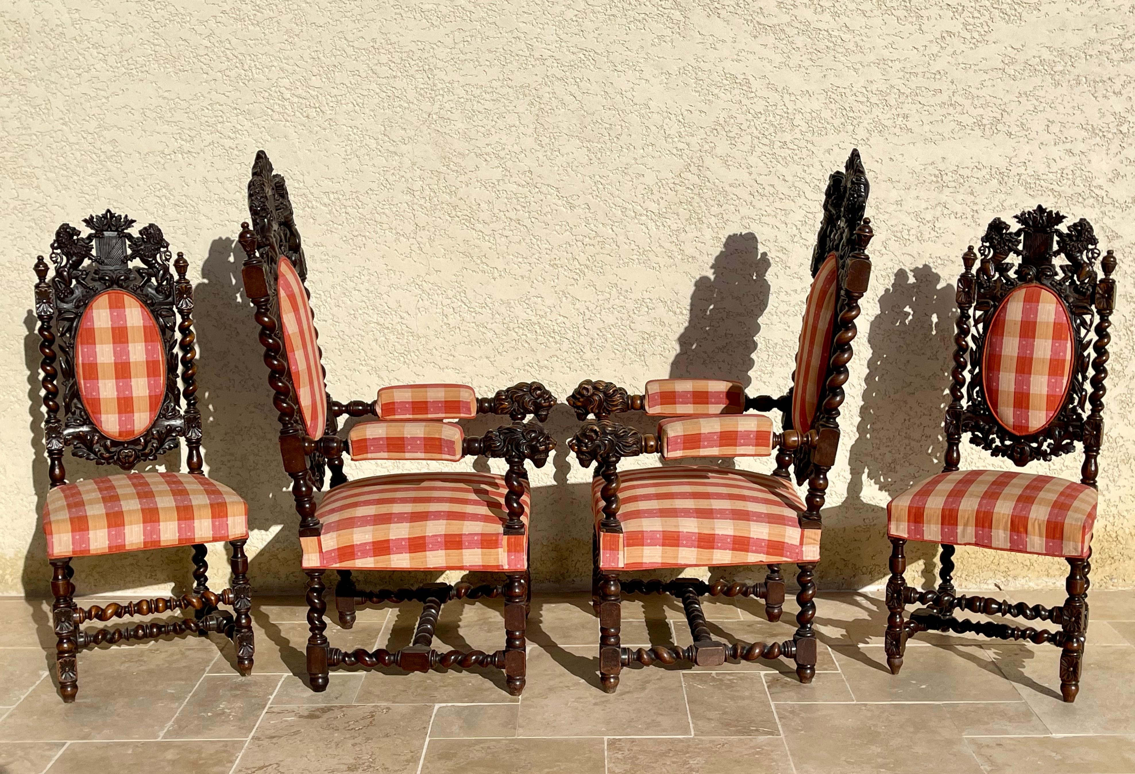 2 Armchairs and 2 Louis XIII Chairs For Sale 13