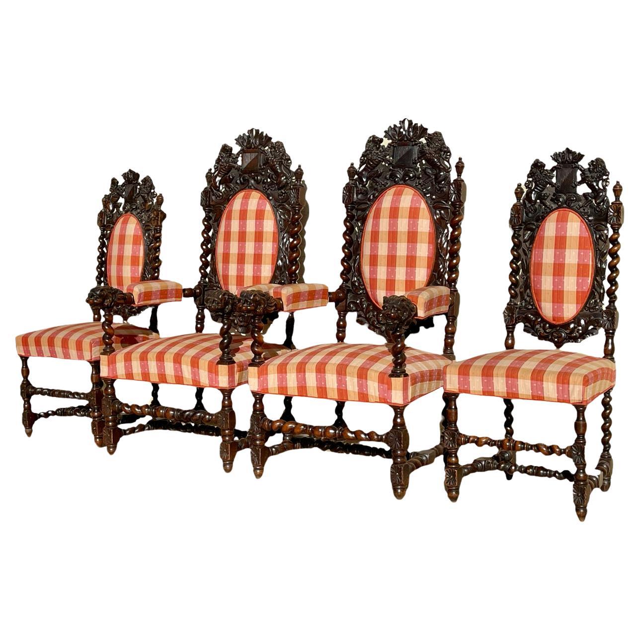 2 Armchairs and 2 Louis XIII Chairs For Sale