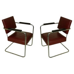 2 Armchairs Art Deco in Chrome and leather, Made in German, 1930 (Unrestored)
