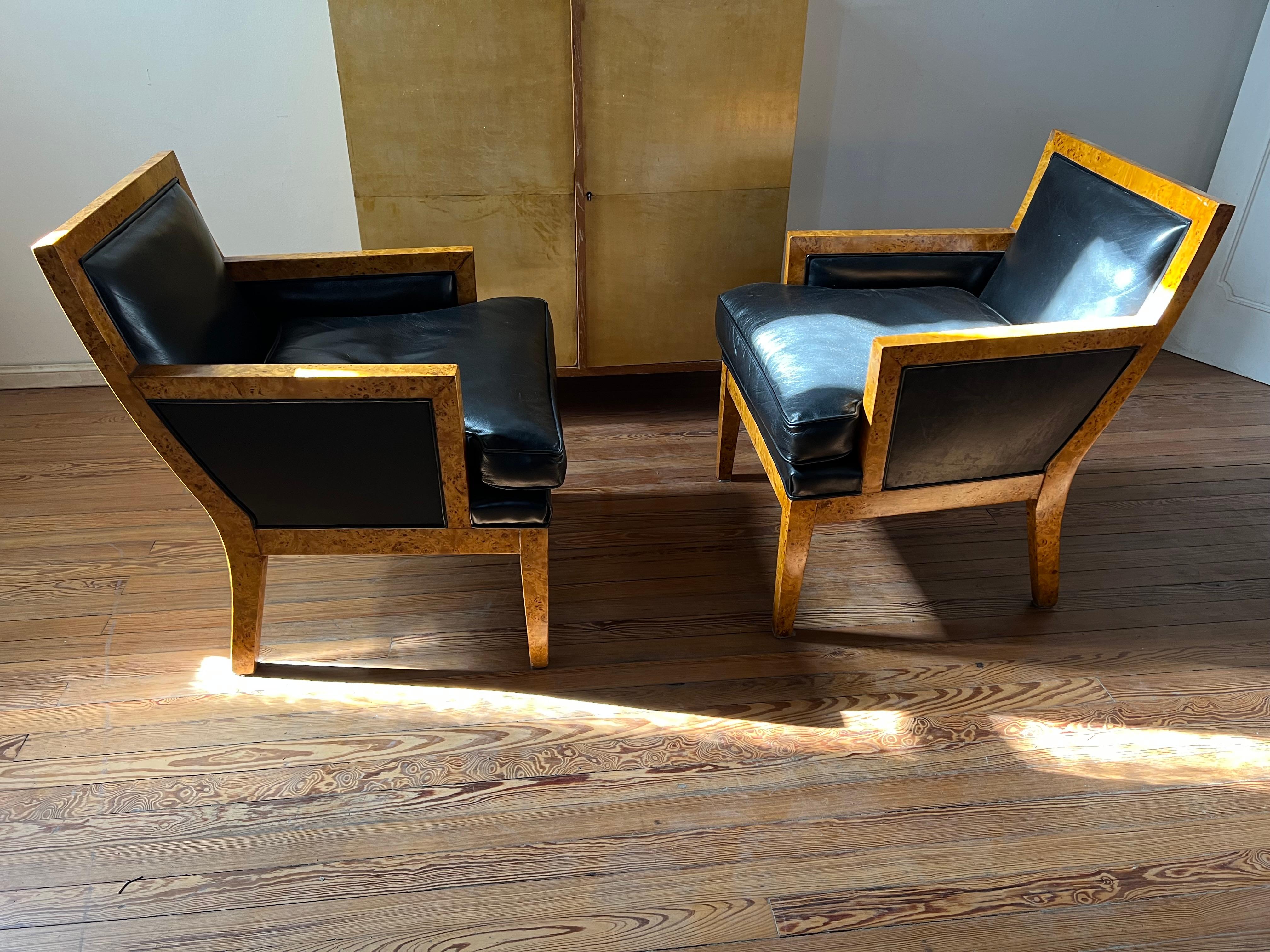 2 Armchairs Art Deco in leather and wood , France, 1930 For Sale 4