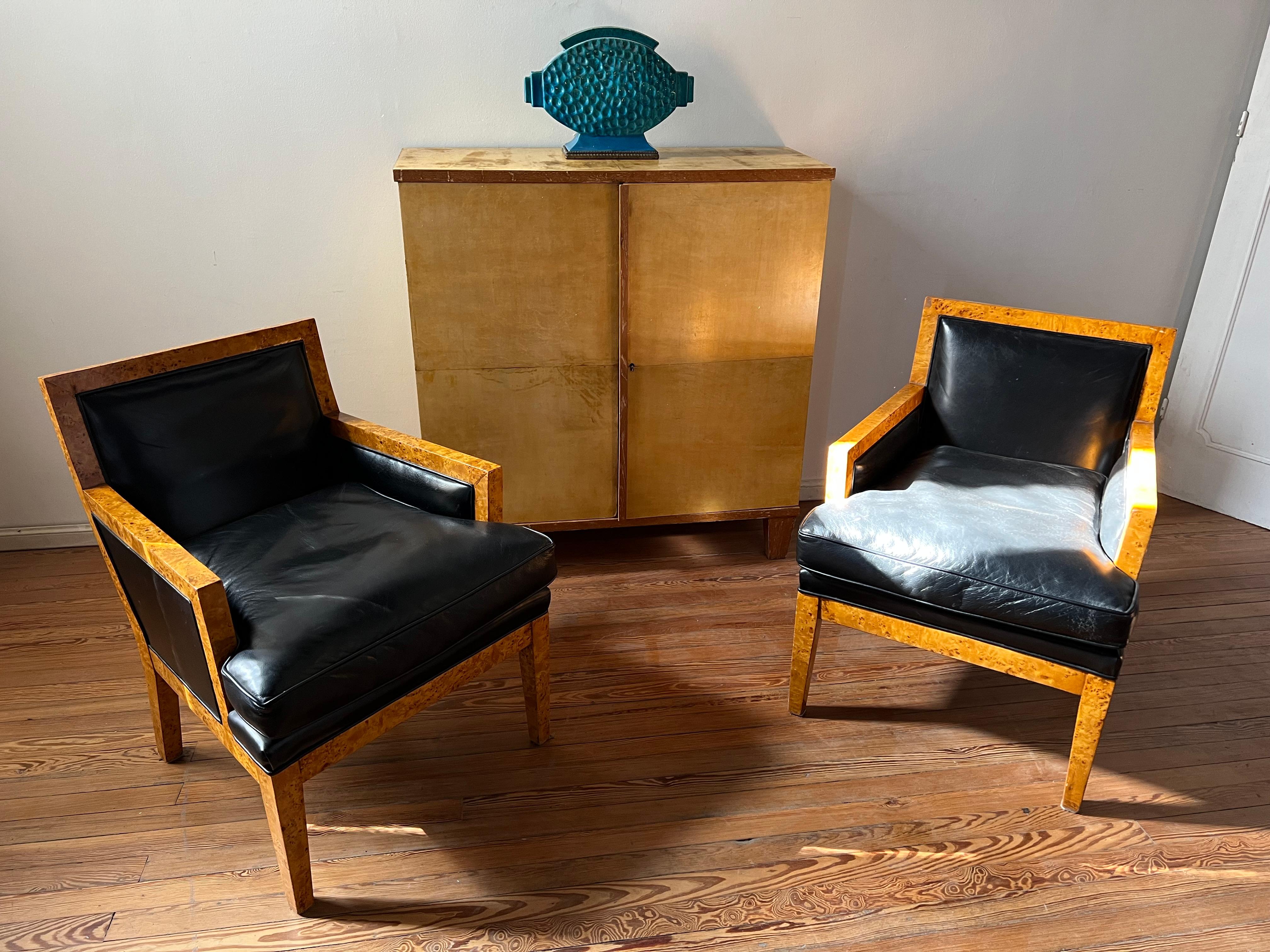 2 Armchairs Art Deco in leather and wood , France, 1930 For Sale 5