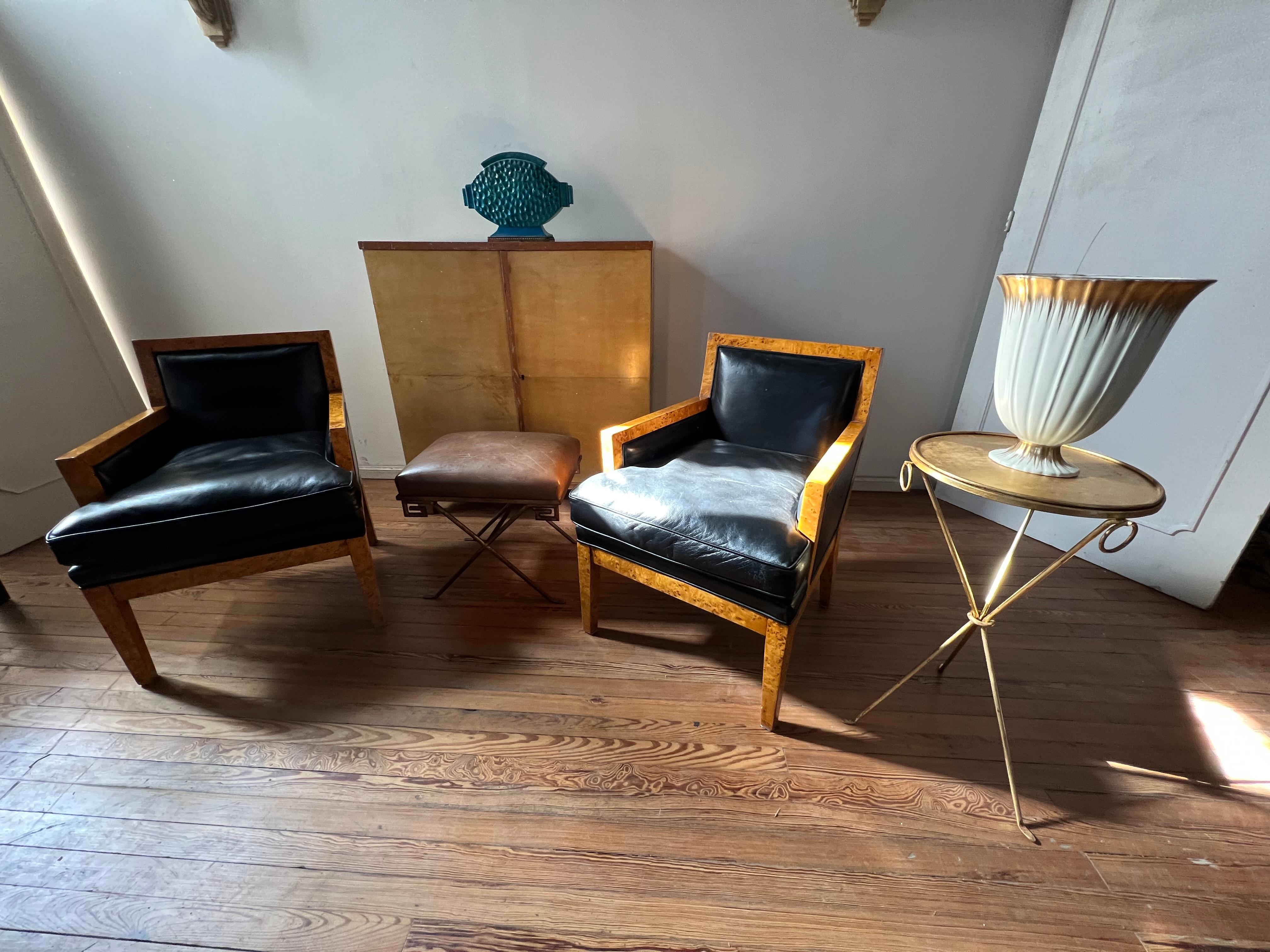 2 Armchairs Art Deco in leather and wood , France, 1930 For Sale 6