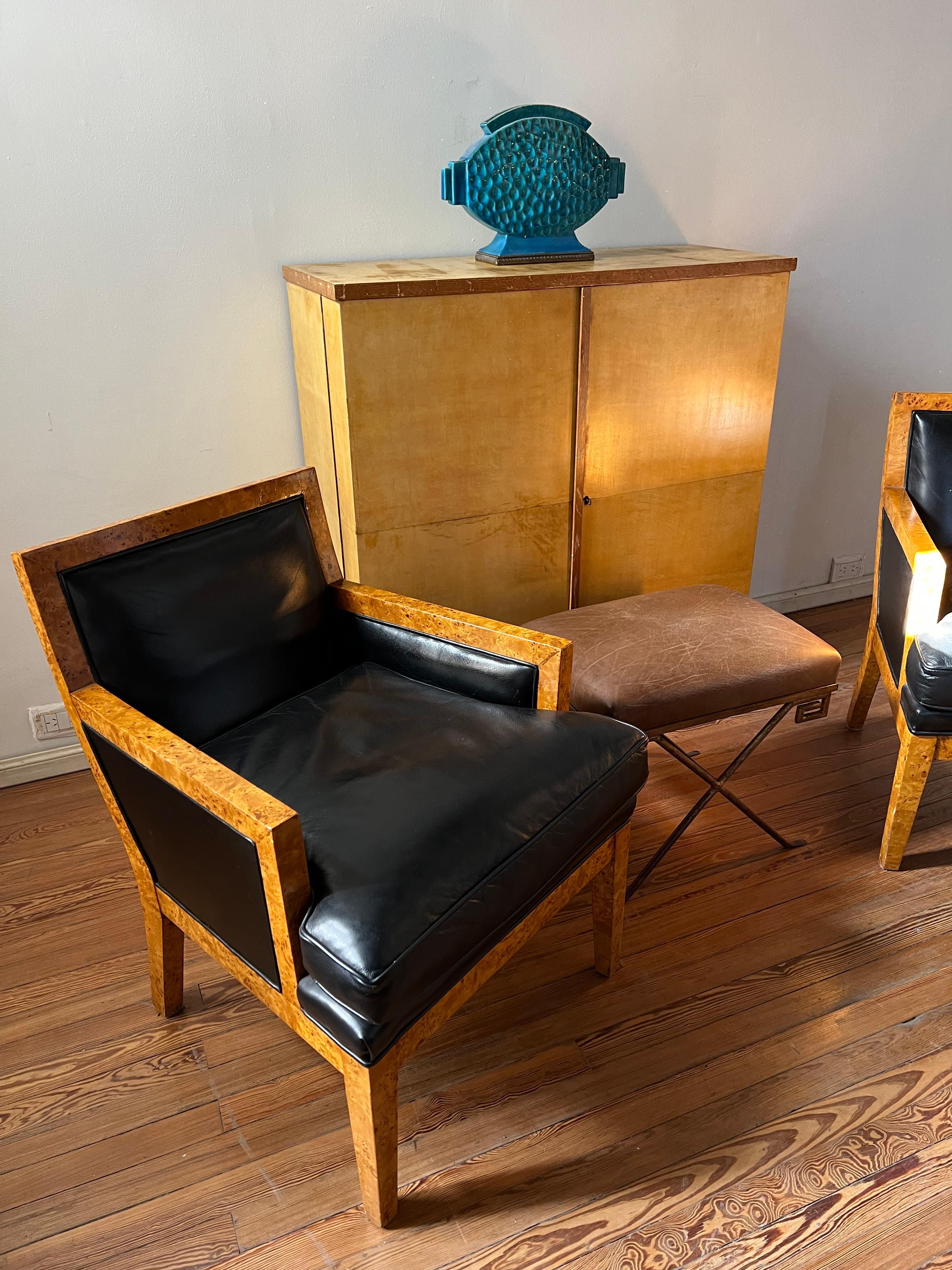 2 Armchairs Art Deco in leather and wood , France, 1930 For Sale 7