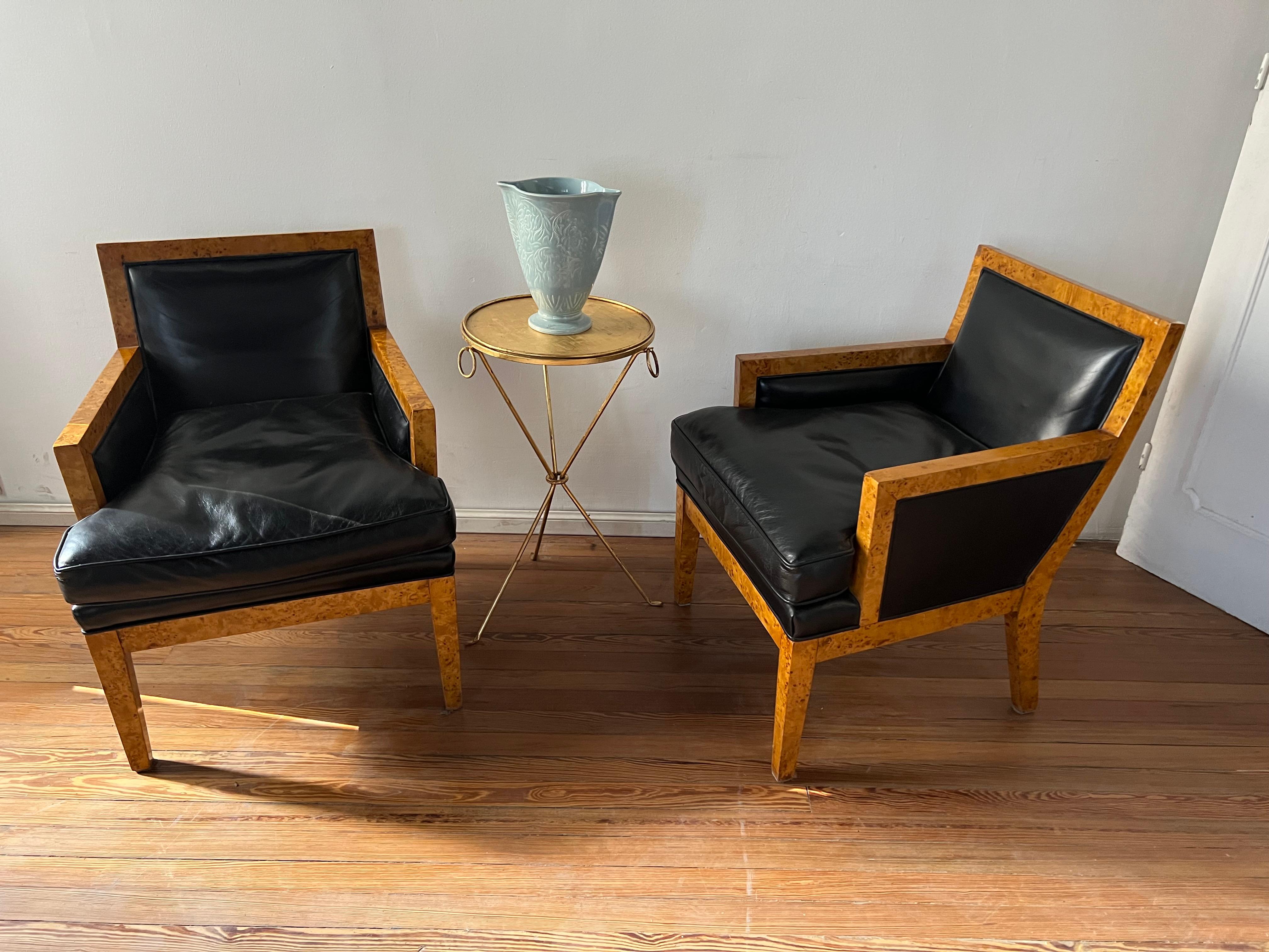 2 fauteuils Art déco en cuir et bois, France, 1930 en vente 10