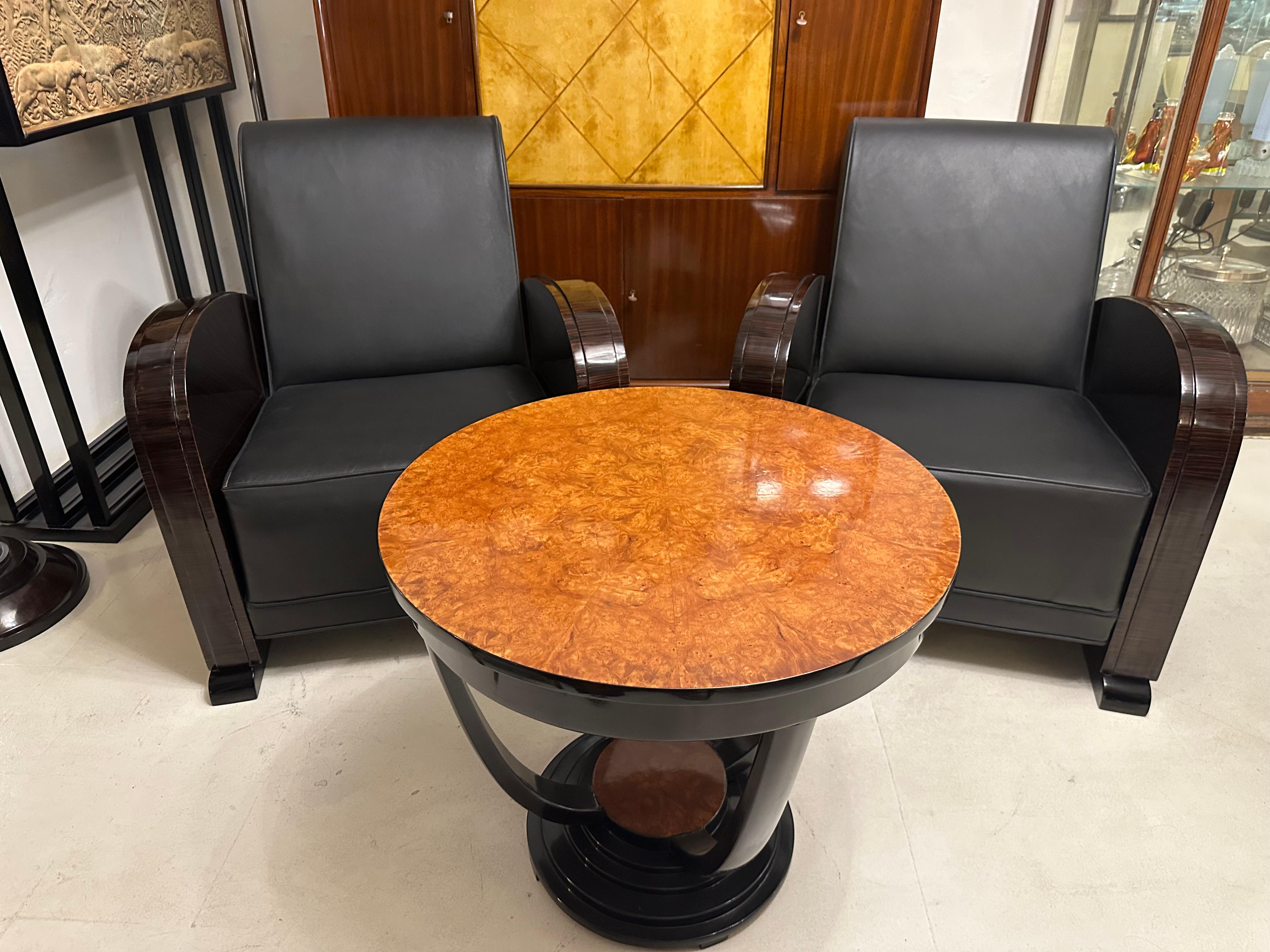 2 Armchairs Art Deco in wood and leather, Made in France, 1920 For Sale 3
