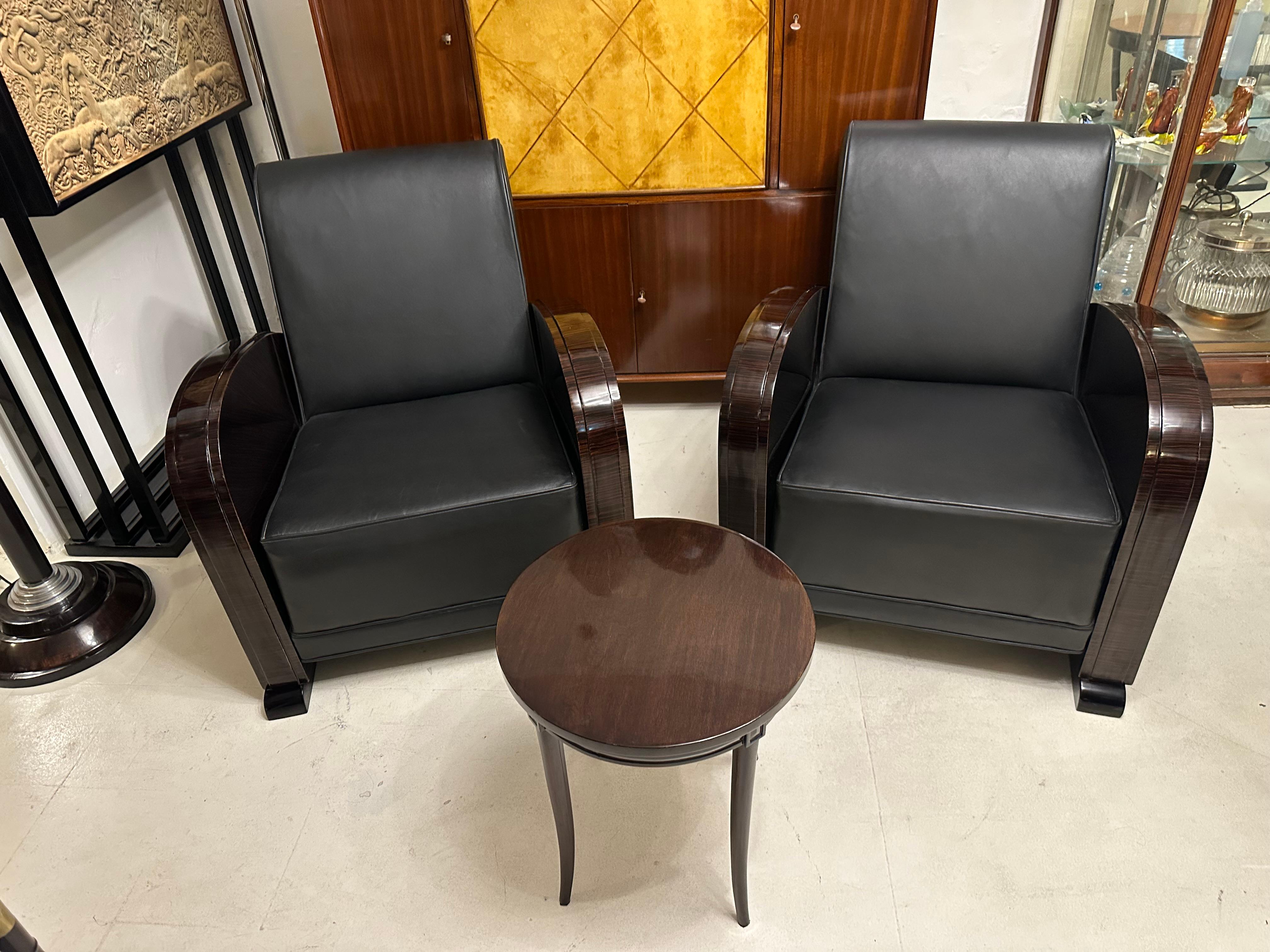 2 Armchairs Art Deco in wood and leather, Made in France, 1920 For Sale 4