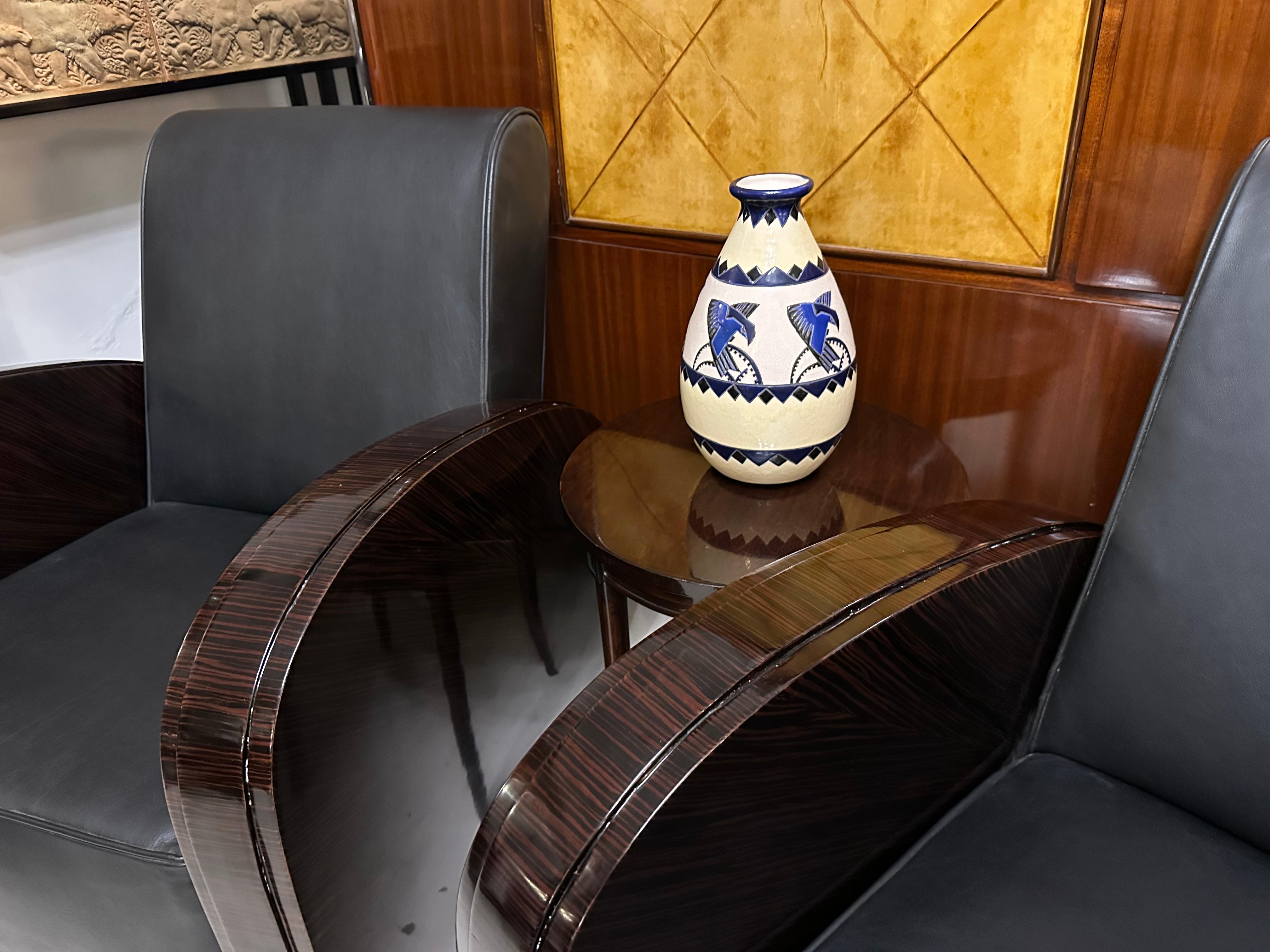 2 Armchairs Art Deco in wood and leather, Made in France, 1920 For Sale 6