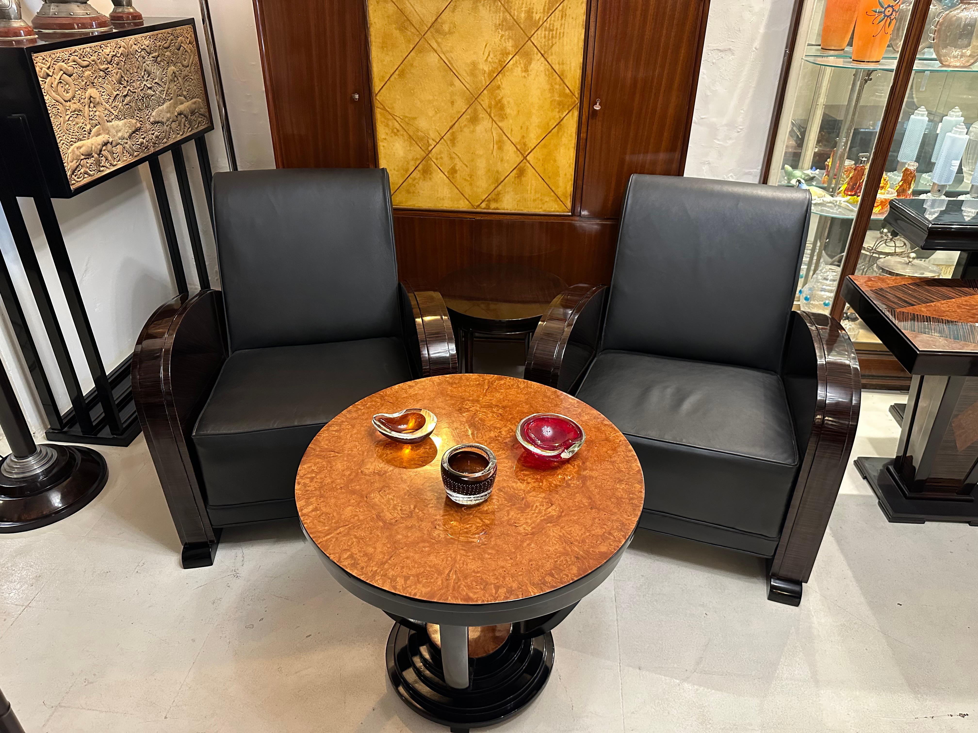 2 Armchairs Art Deco in wood and leather, Made in France, 1920 For Sale 7