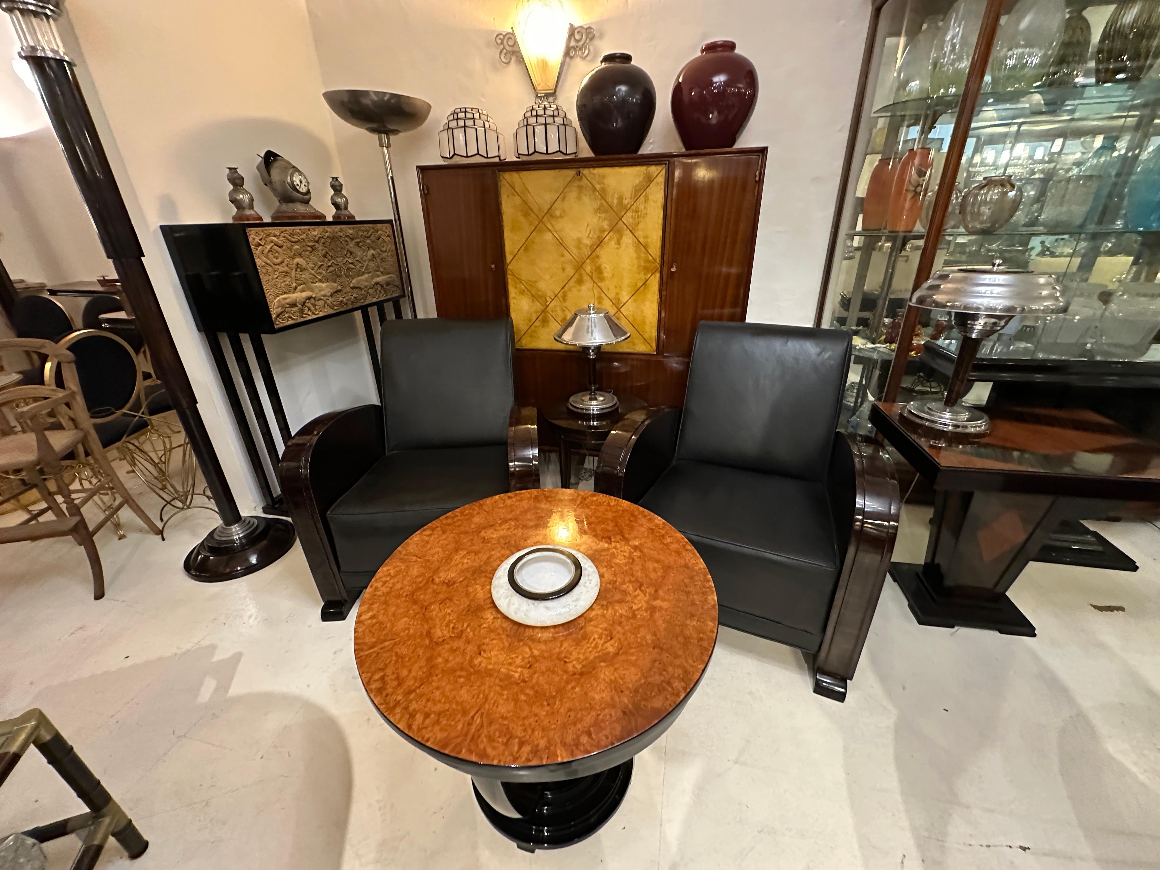 2 Armchairs Art Deco in wood and leather, Made in France, 1920 For Sale 8