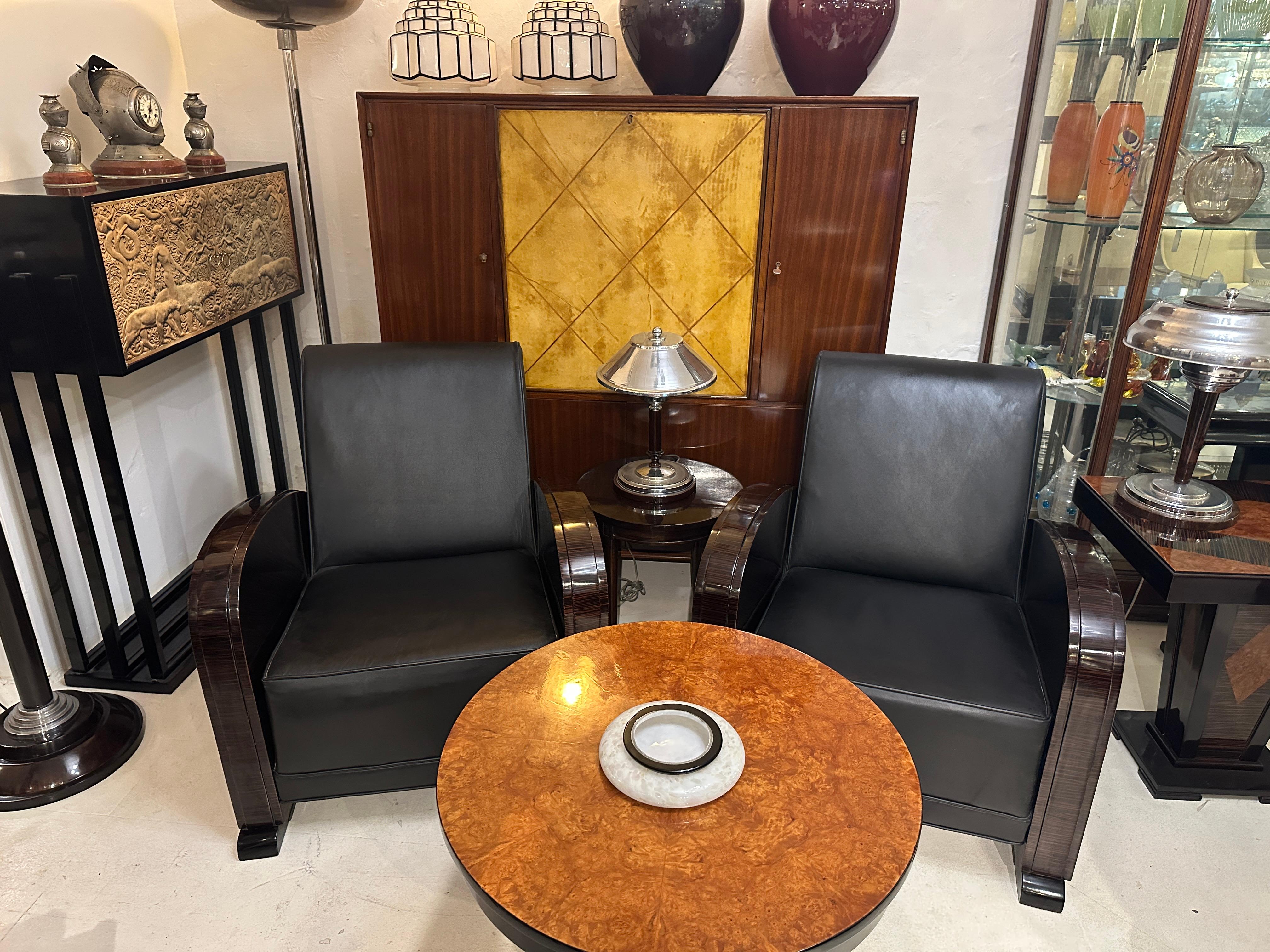 2 Armchairs Art Deco in wood and leather, Made in France, 1920 For Sale 9